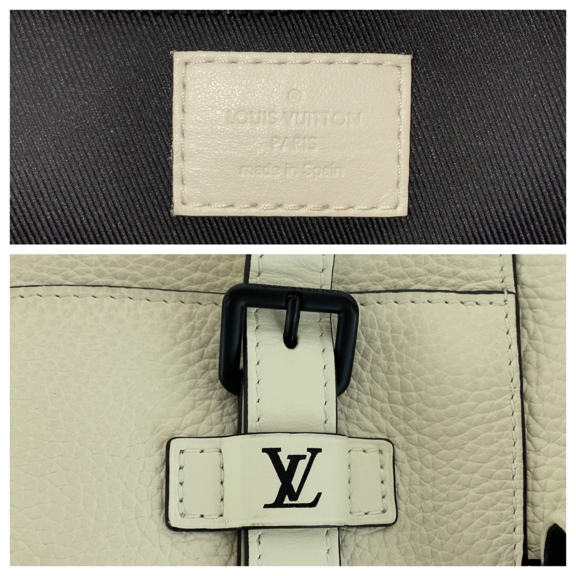 LOV Louis Vuitton Taurillon Christopher Tote in White, Cream, and Black Leather with Hardware, M58477, Men's Bag, Handbag