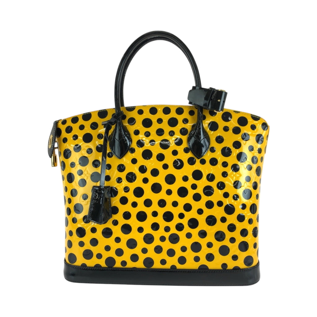LOV Louis Vuitton Lockit MM Jaune Yellow Black Gold Hardware Patent Leather M91398 Handbag for Women
