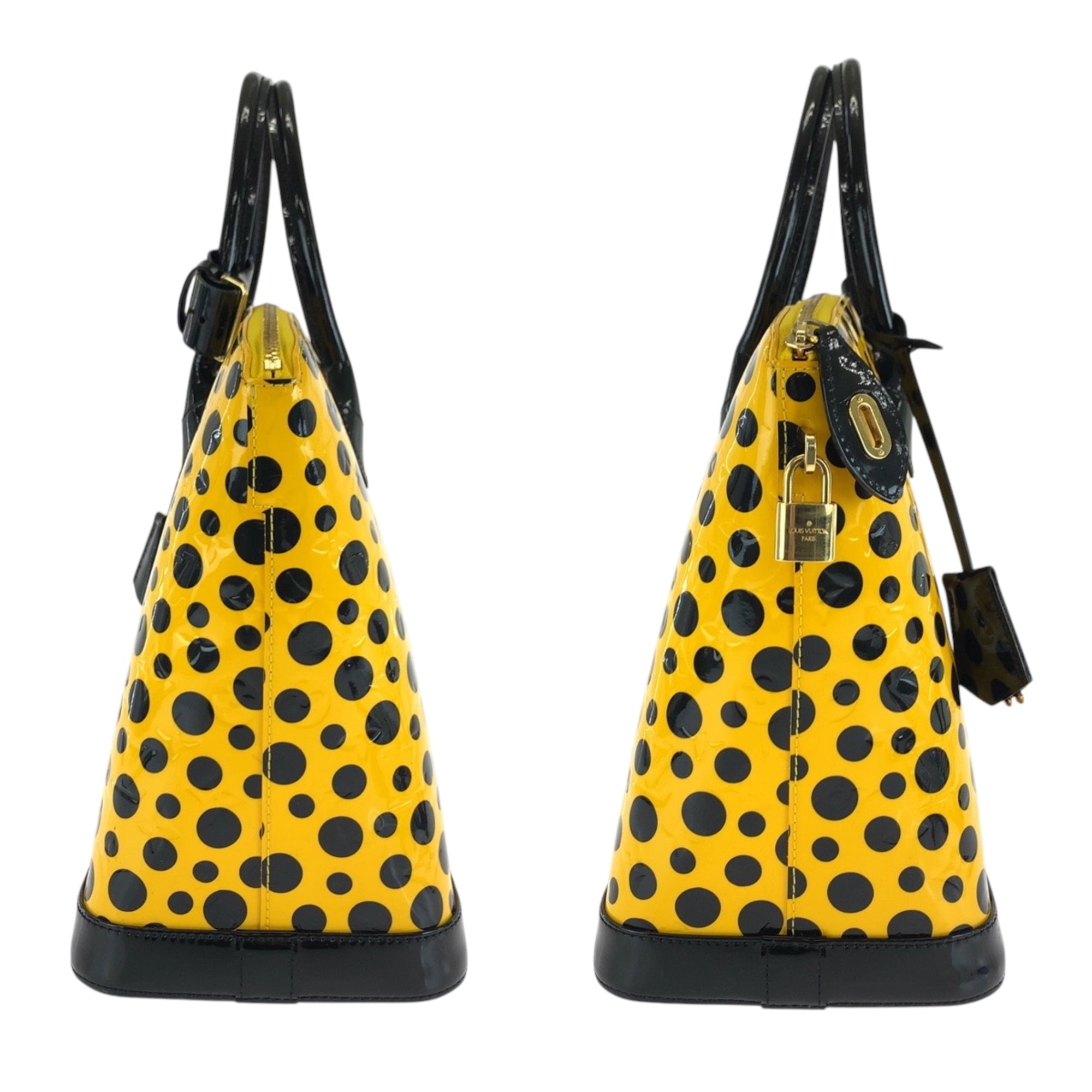LOV Louis Vuitton Lockit MM Jaune Yellow Black Gold Hardware Patent Leather M91398 Handbag for Women