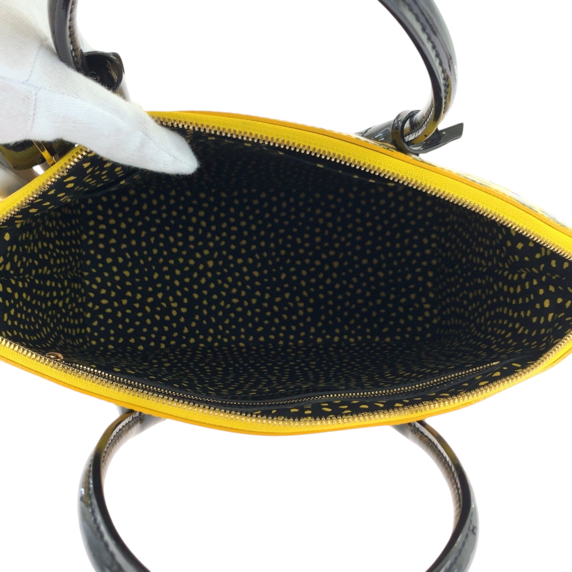 LOV Louis Vuitton Lockit MM Jaune Yellow Black Gold Hardware Patent Leather M91398 Handbag for Women