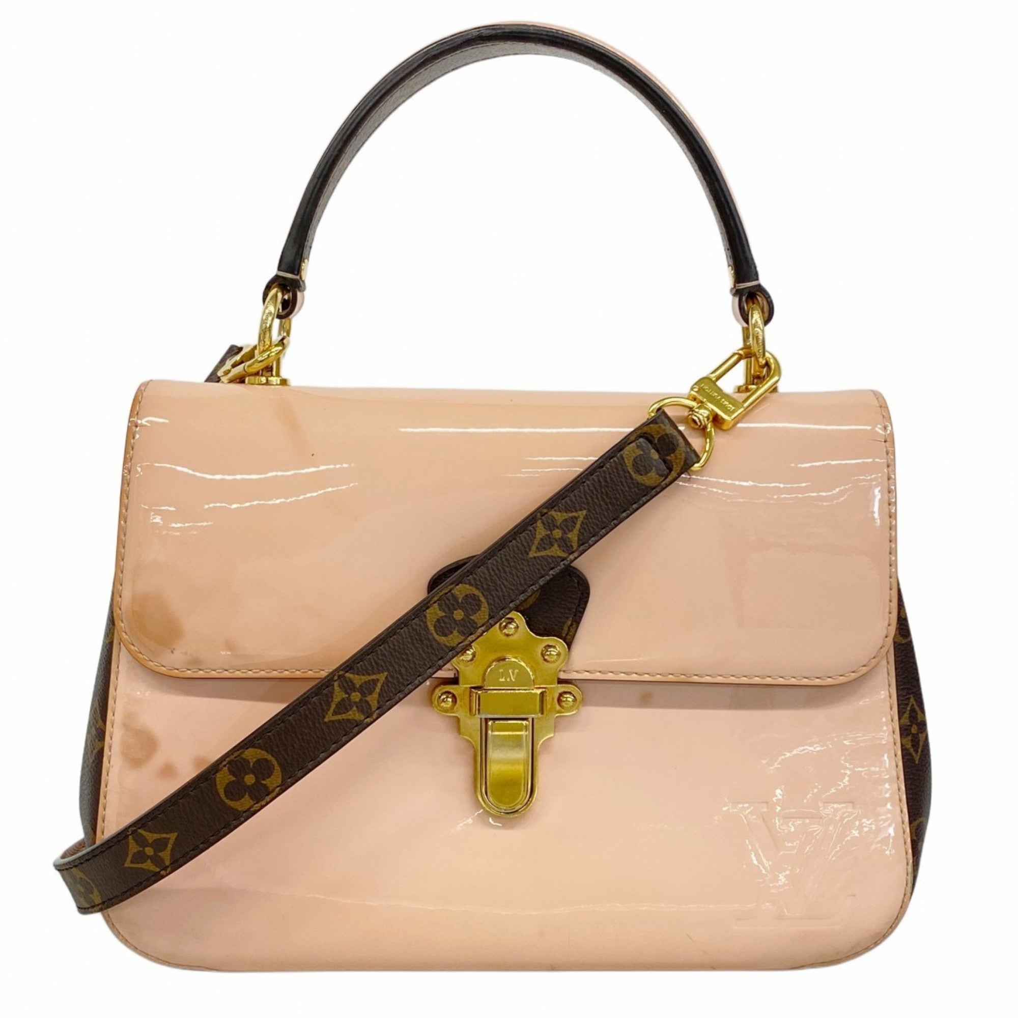 LOV Monogram Vernis Cherrywood PM Handbag M53355 Brown Rose Ballerine 2-Way Bag for Women