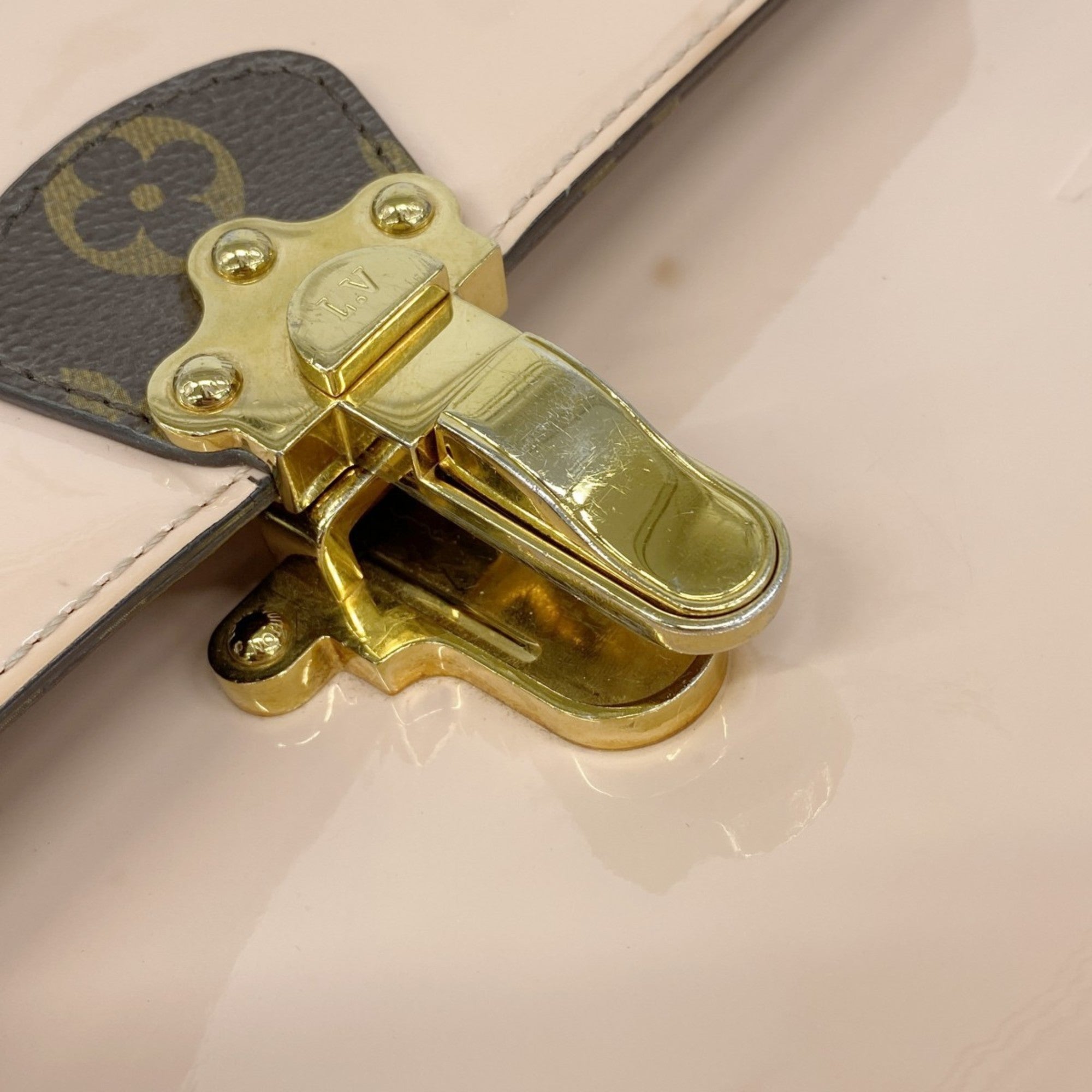 LOV Monogram Vernis Cherrywood PM Handbag M53355 Brown Rose Ballerine 2-Way Bag for Women