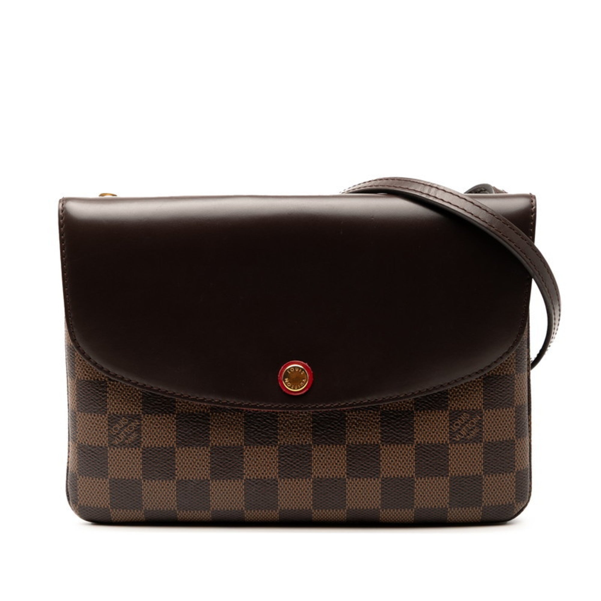 LOV Damier Twice Shoulder Bag N48259 Brown Leather Women's LOUIS VUITTON
