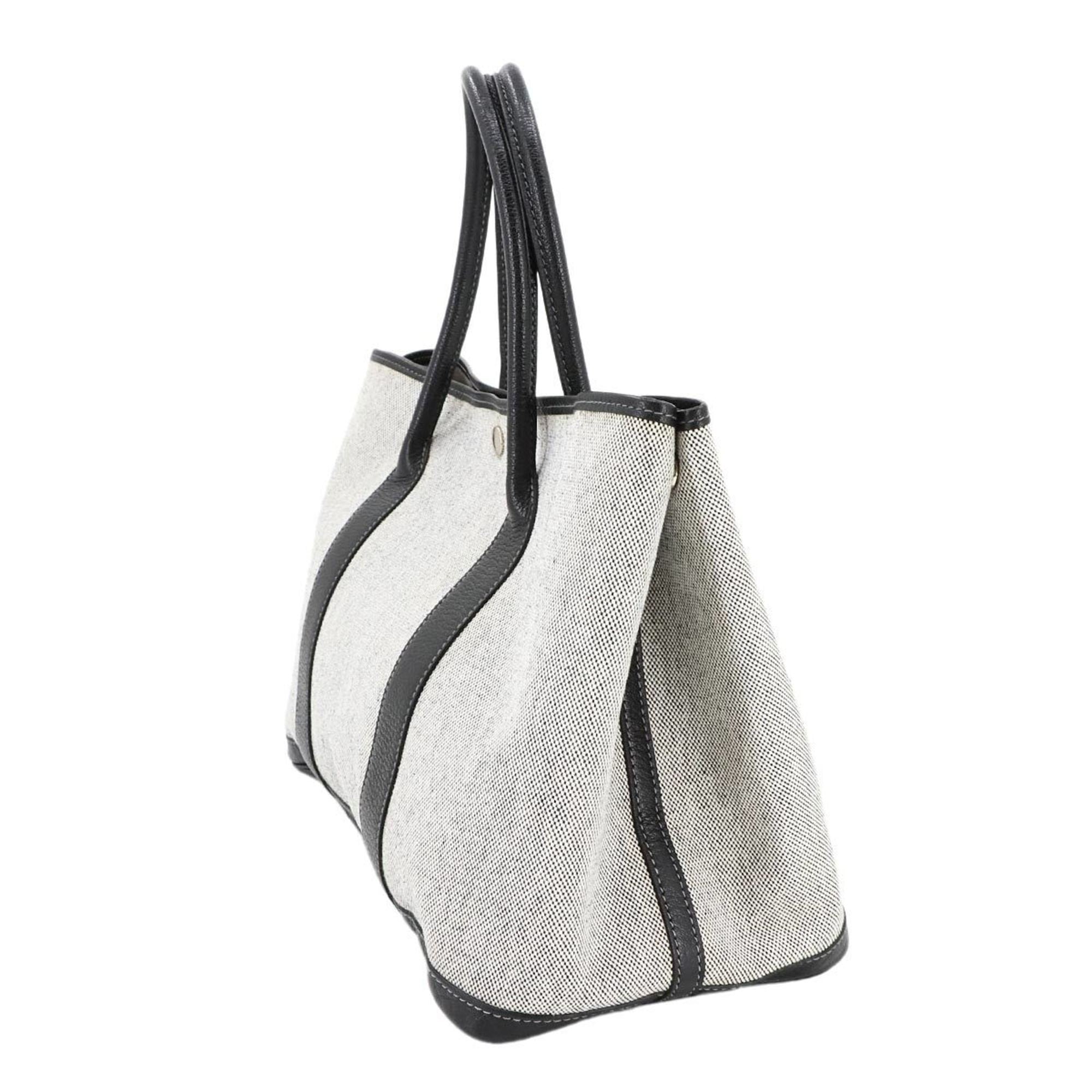 HMS Hermès Garden Party PM Tote Bag in Toile H Leather (Black and Gray) with G Stamp