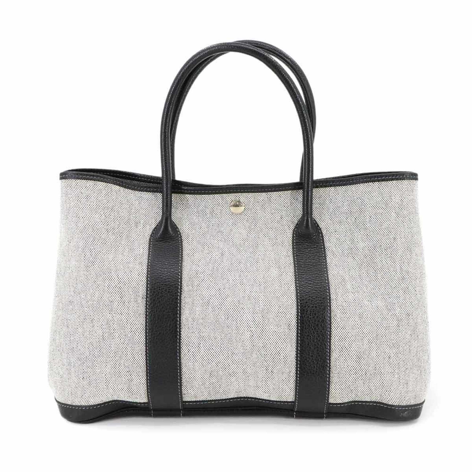 HMS Hermès Garden Party PM Tote Bag in Toile H Leather (Black and Gray) with G Stamp