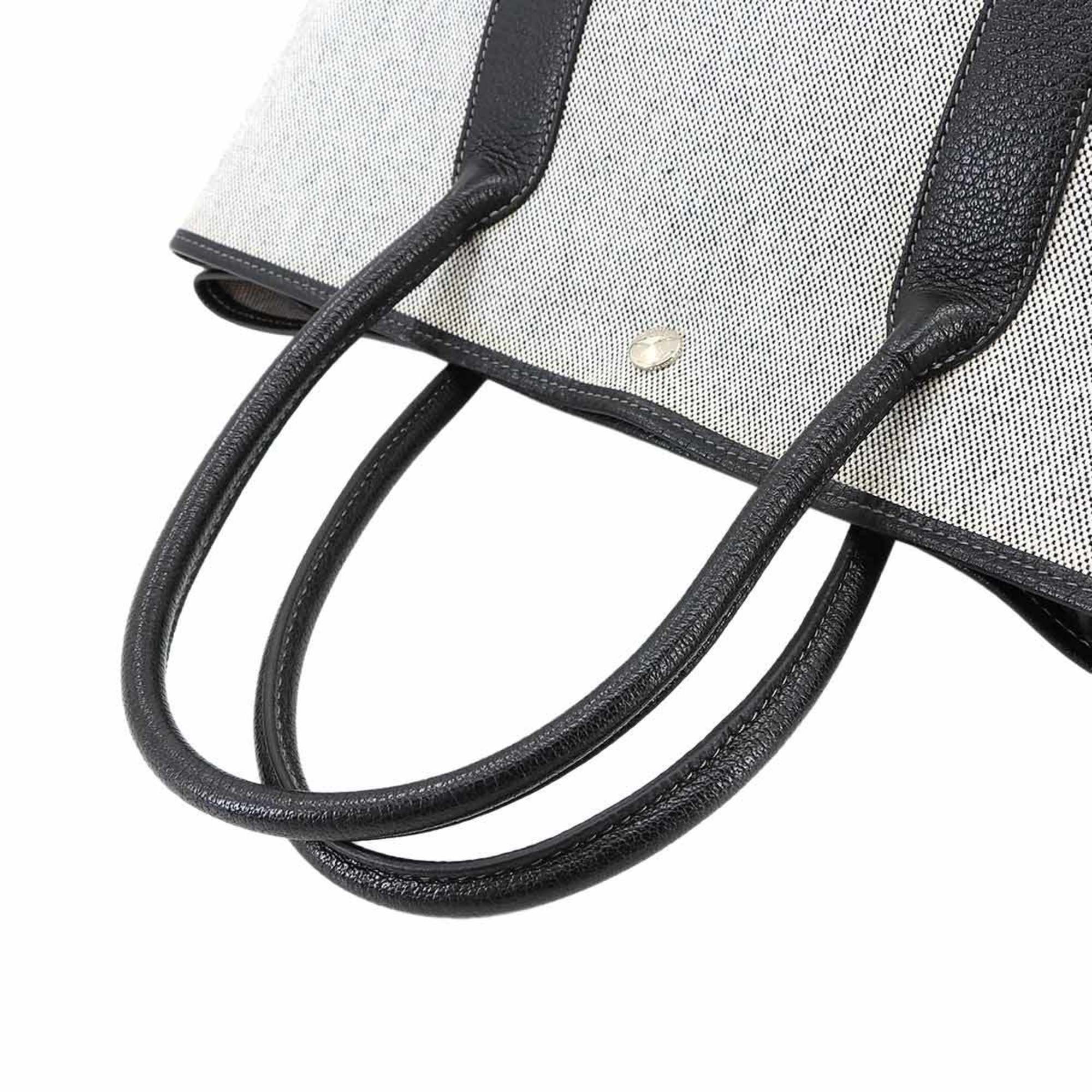 HMS Hermès Garden Party PM Tote Bag in Toile H Leather (Black and Gray) with G Stamp