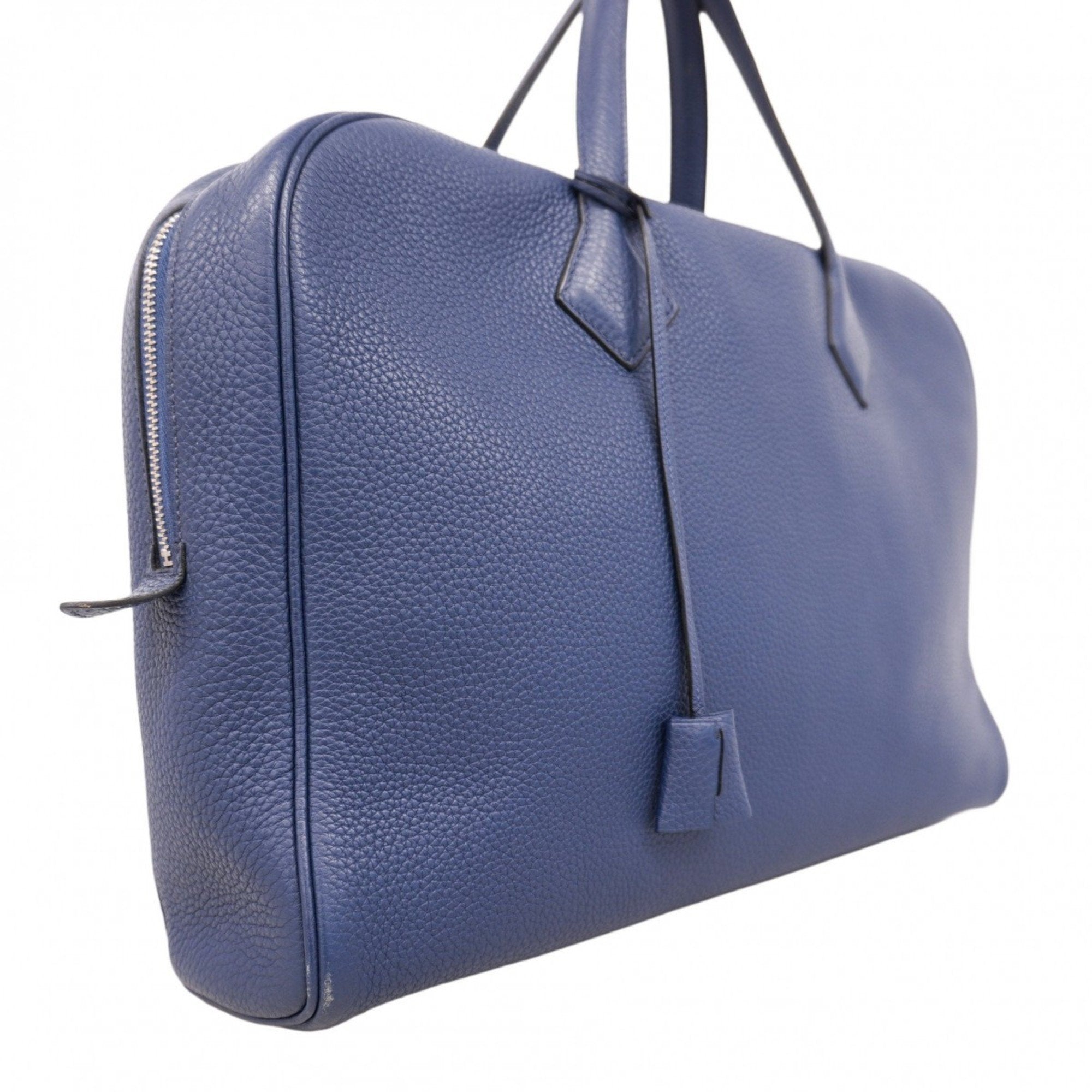 HMS Hermès Victoria 40 Tote Bag, Taurillon Clemence Leather, Blue Navy, R Stamp, Men's/Women's
