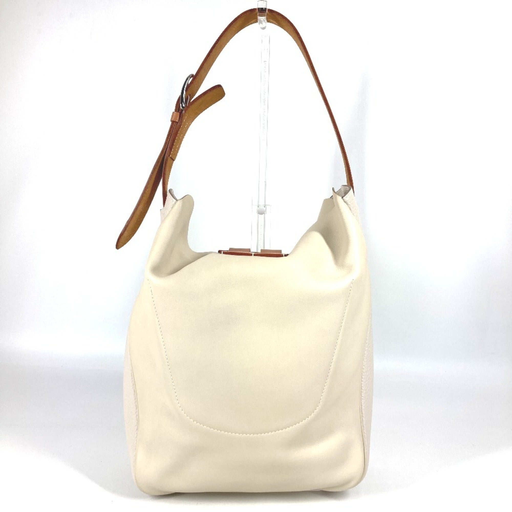HMS Villevolt 24 Shoulder Tote Bag, Leather, Men's and Women's, Ivory