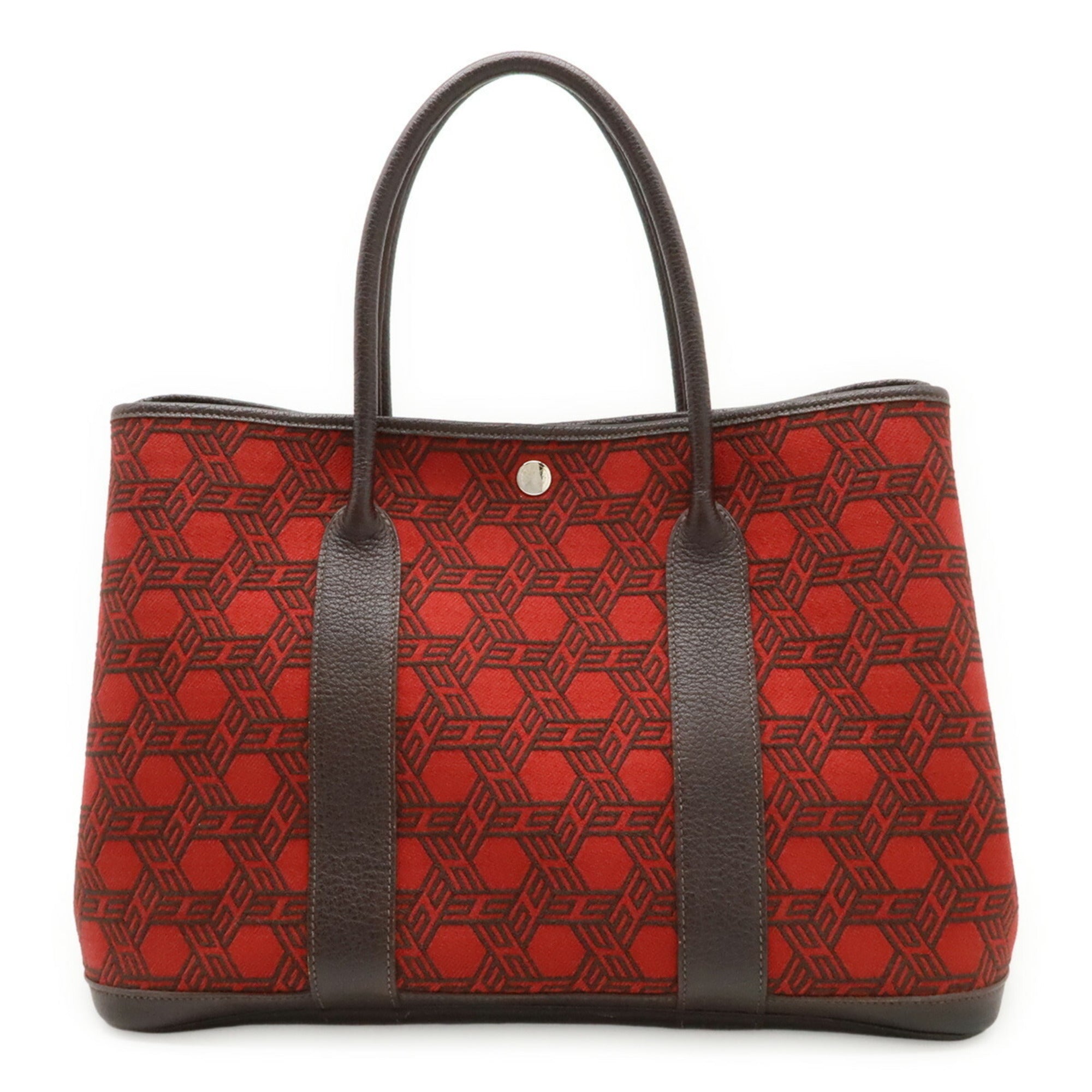 HMS Garden PM 36 Tote Bag, Handbag, Toile Seau H Leather, Rouge Garance Red, K Stamp