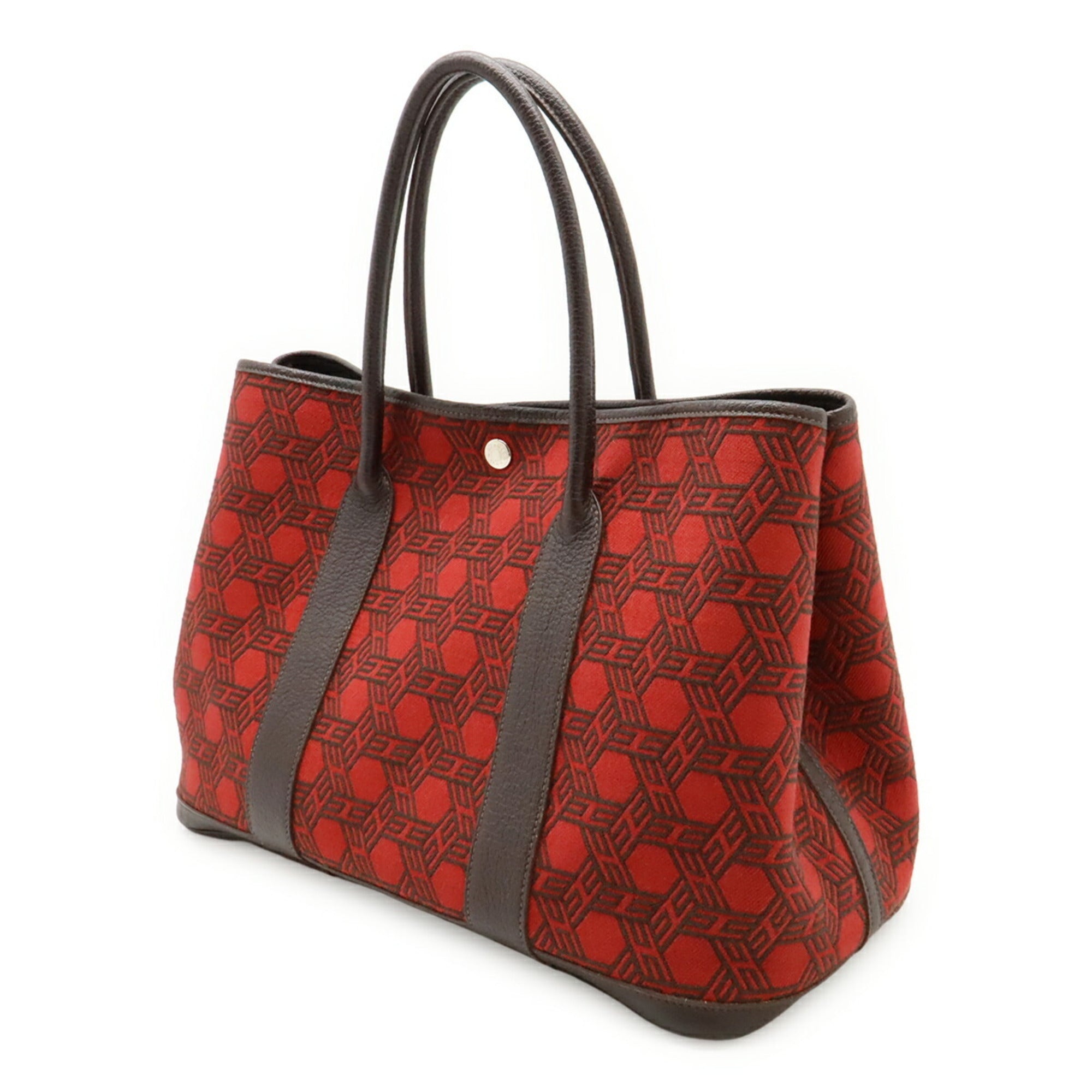 HMS Garden PM 36 Tote Bag, Handbag, Toile Seau H Leather, Rouge Garance Red, K Stamp