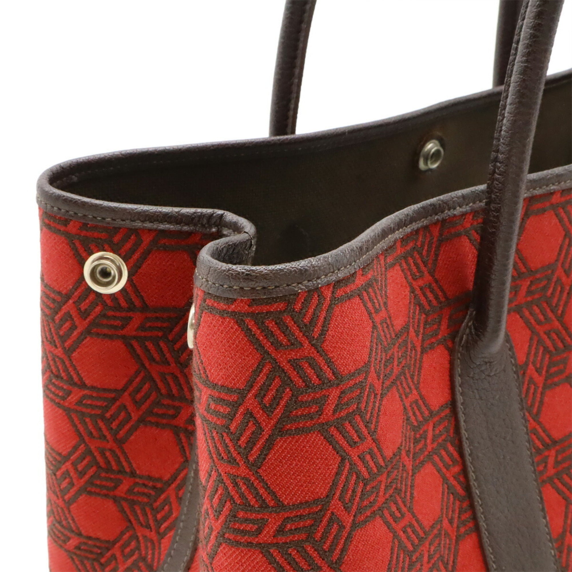 HMS Garden PM 36 Tote Bag, Handbag, Toile Seau H Leather, Rouge Garance Red, K Stamp