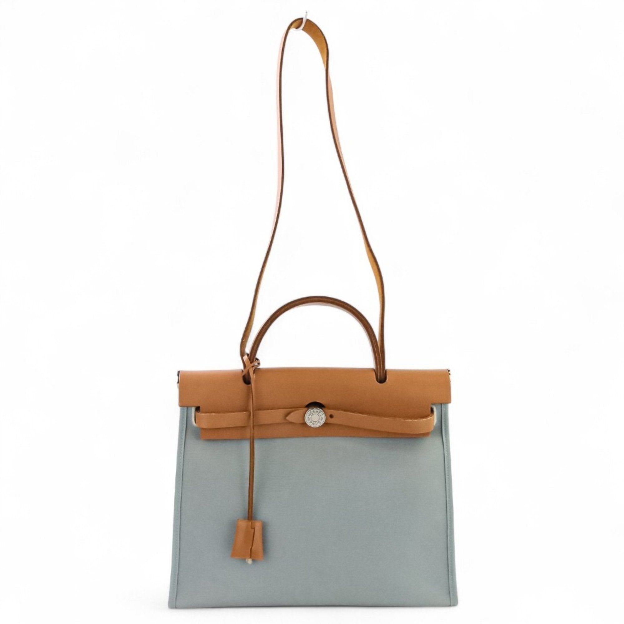 HMS Hermes Airbag Zip PM 2-way Handbag/Shoulder Bag, T Stamp, Blue/Brown, Women's