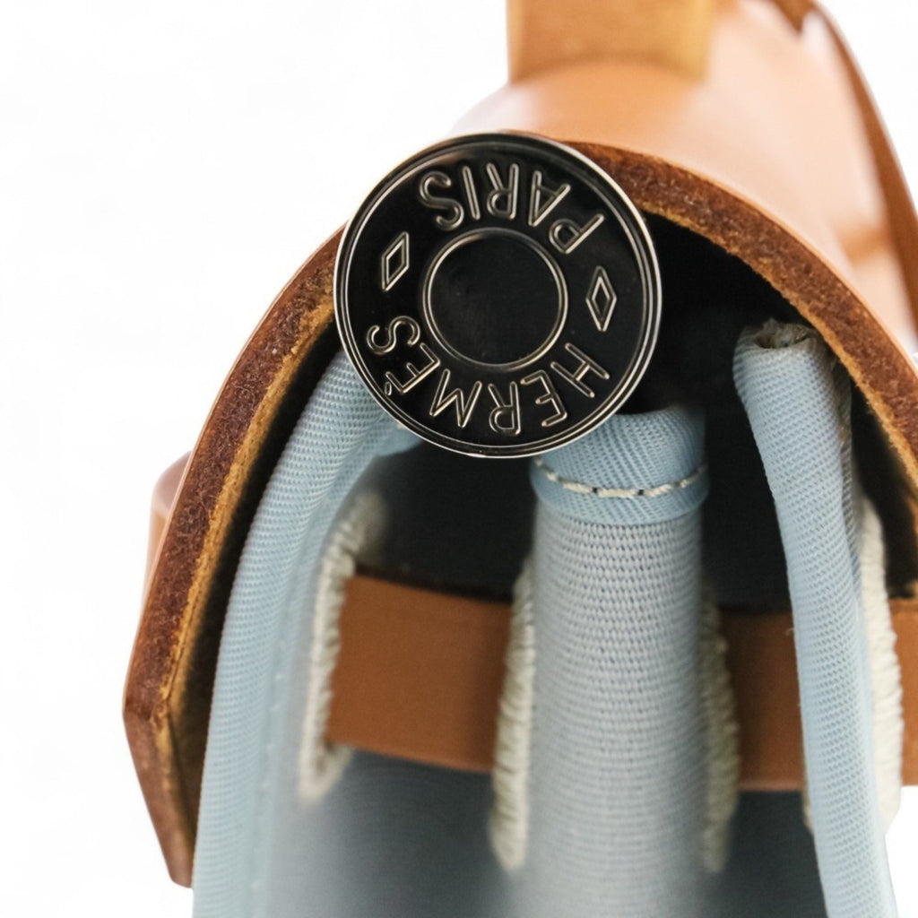 HMS Hermes Airbag Zip PM 2-way Handbag/Shoulder Bag, T Stamp, Blue/Brown, Women's