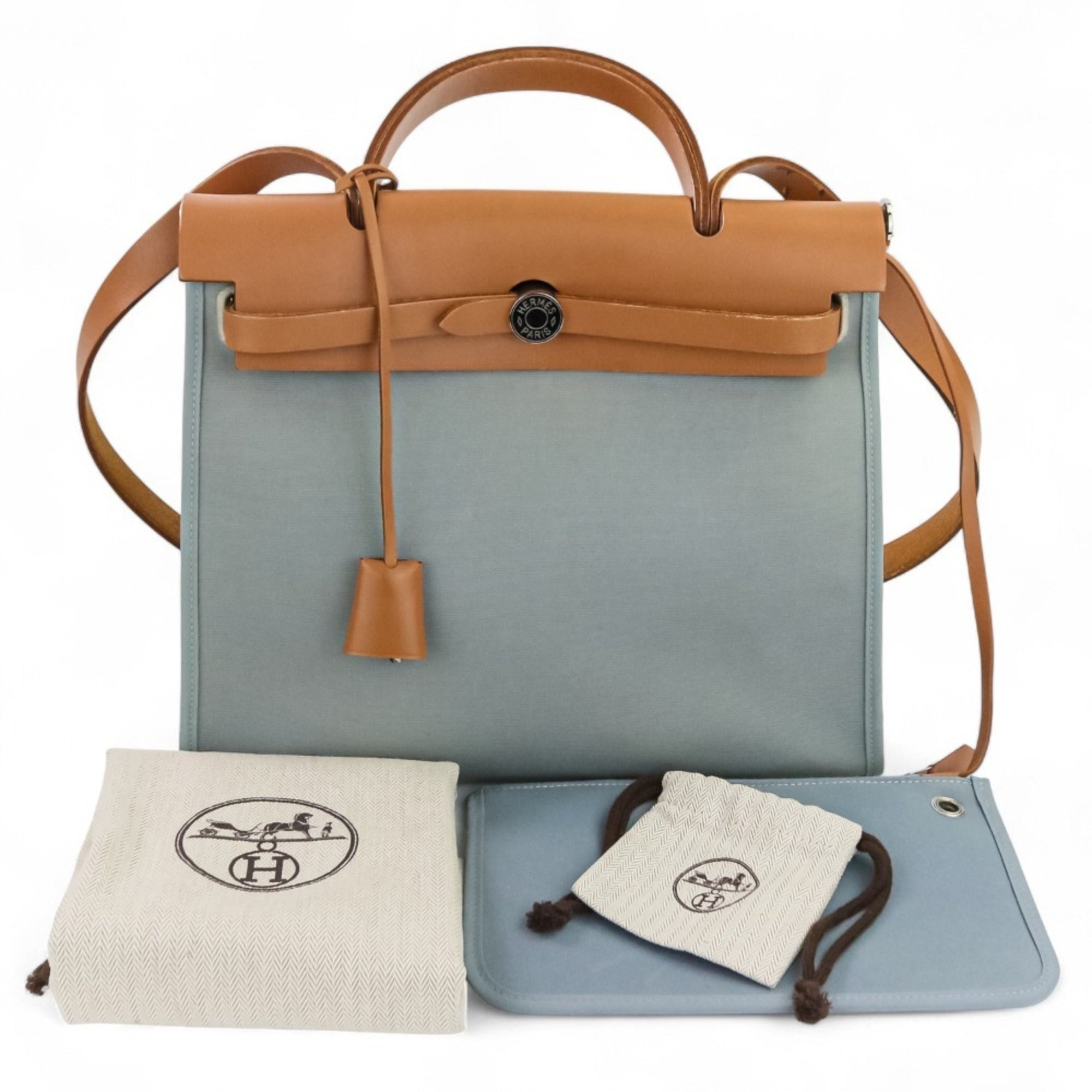 HMS Hermes Airbag Zip PM 2-way Handbag/Shoulder Bag, T Stamp, Blue/Brown, Women's