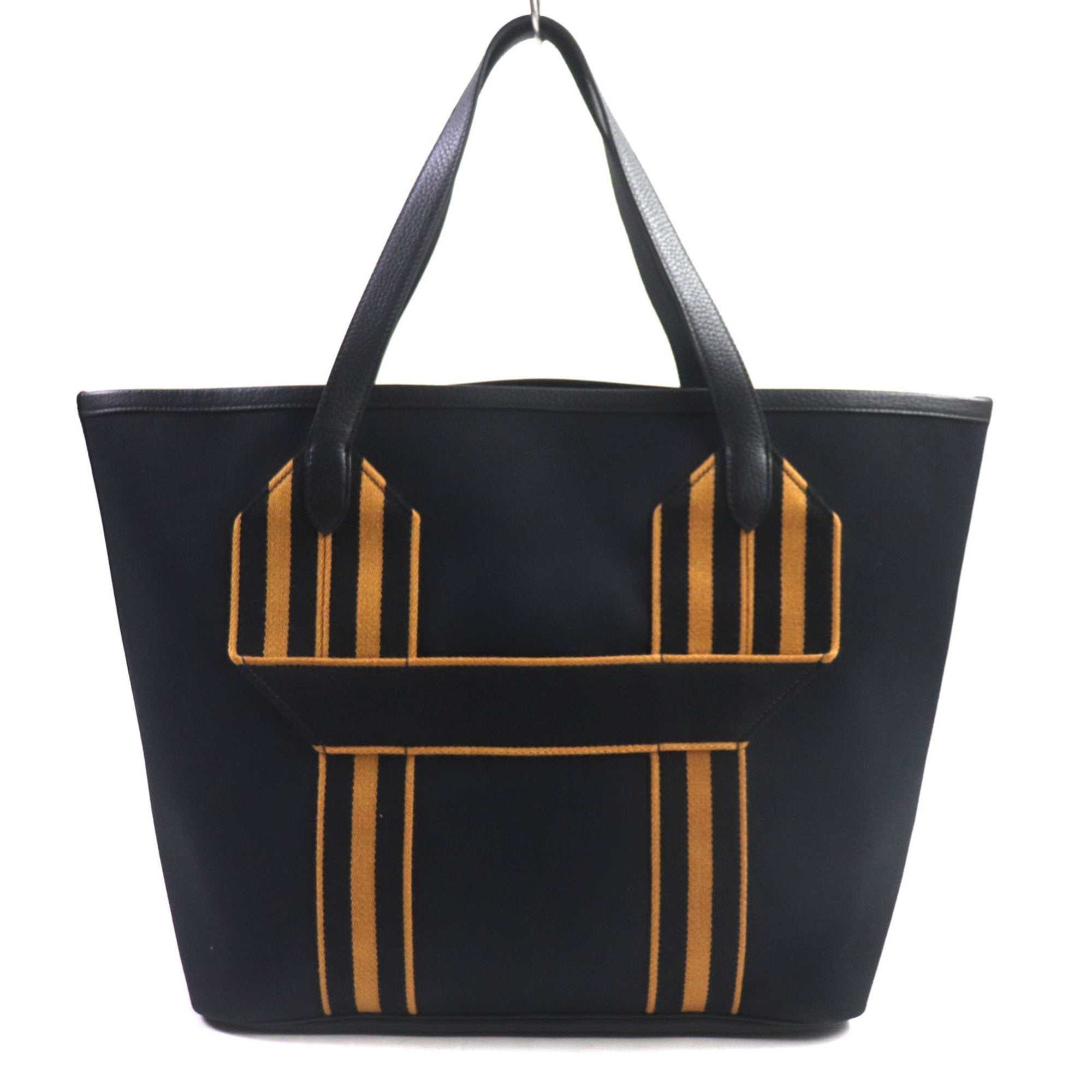 HMS Pur Sangle Toile Militaire Taurillon Clemence Tote Bag, Black, Camel, U Stamp, Made in France, Men's