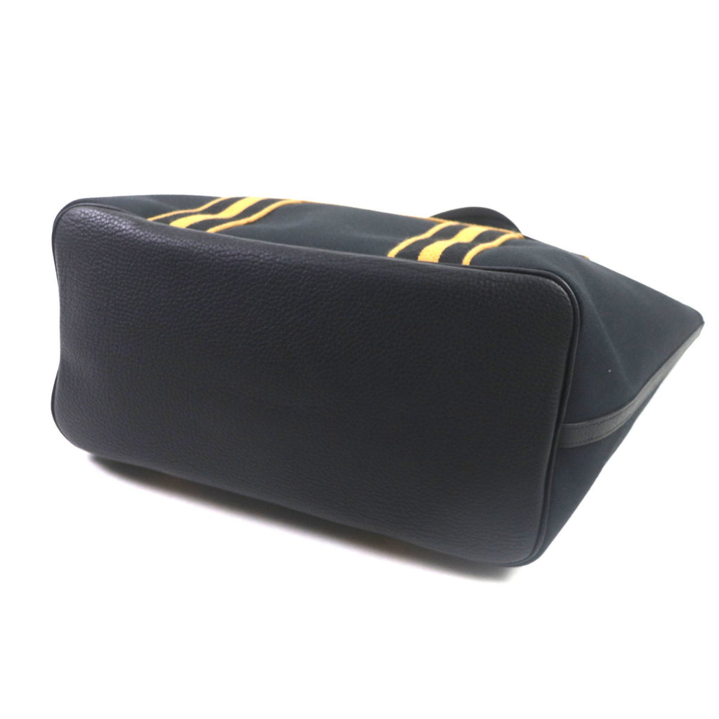 HMS Pur Sangle Toile Militaire Taurillon Clemence Tote Bag, Black, Camel, U Stamp, Made in France, Men's