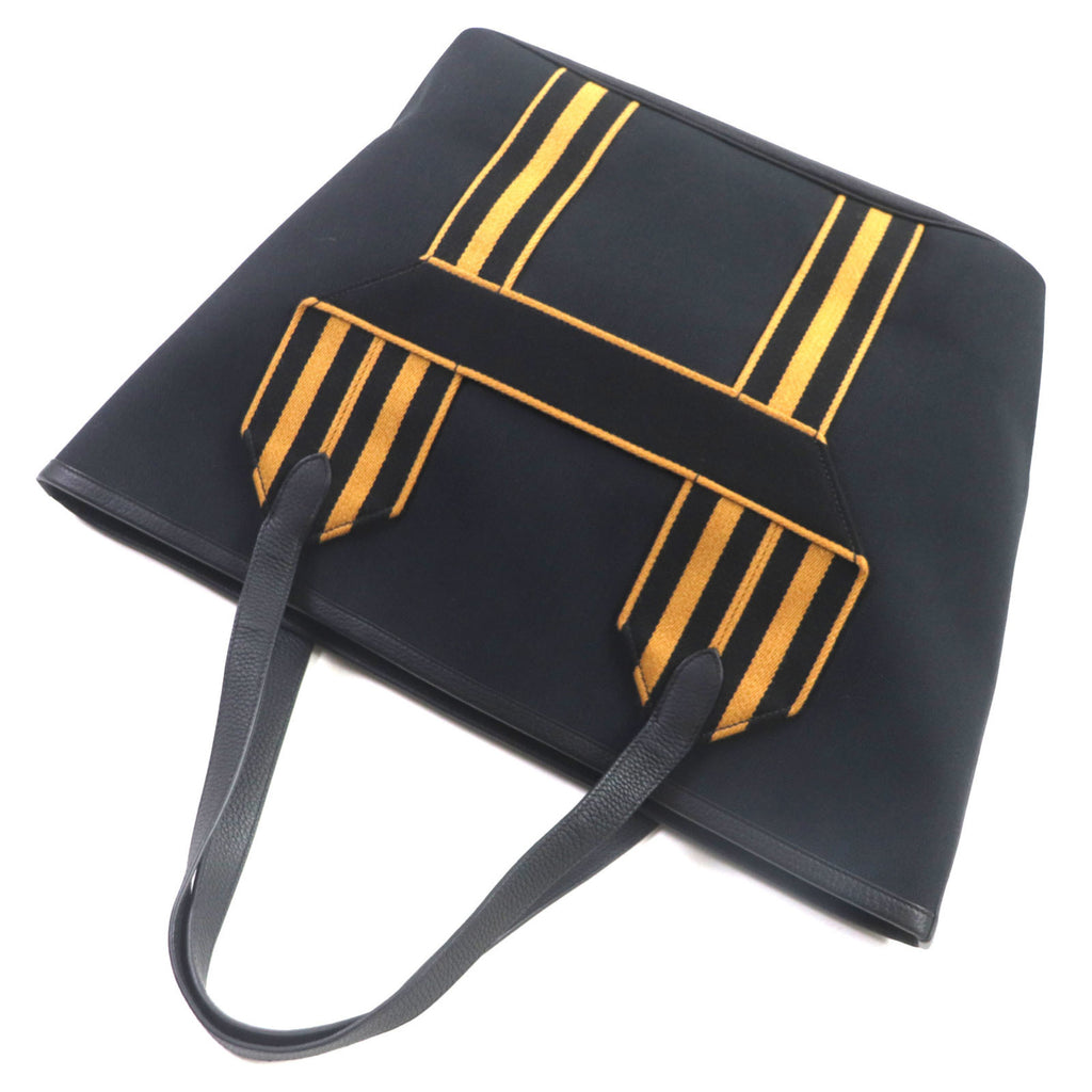 HMS Pur Sangle Toile Militaire Taurillon Clemence Tote Bag, Black, Camel, U Stamp, Made in France, Men's