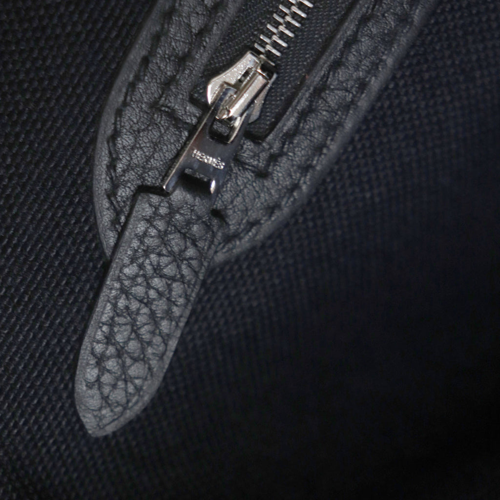 HMS Pur Sangle Toile Militaire Taurillon Clemence Tote Bag, Black, Camel, U Stamp, Made in France, Men's