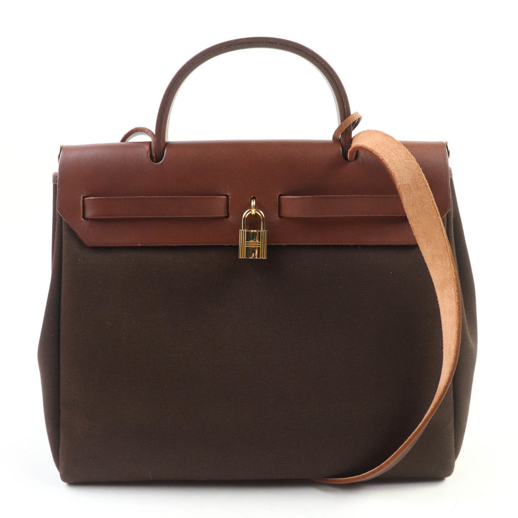 HMS Airbag PM Toile Officier Vibrato Shoulder Bag with Gold Hardware, Brown, F Stamp, Box and Dust Included, Made in France, Women's