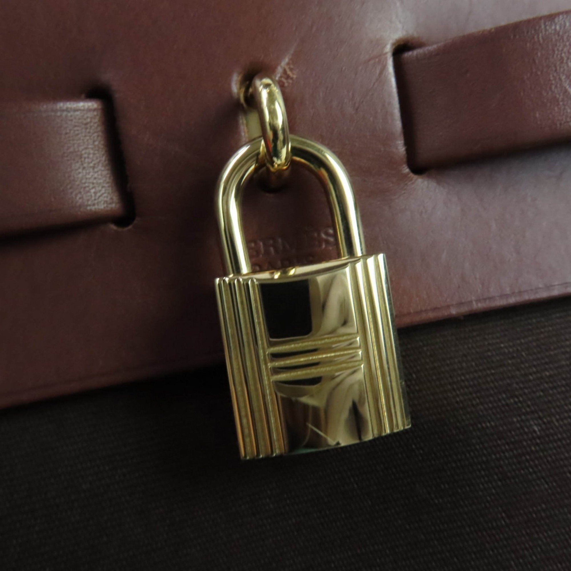 HMS Airbag PM Toile Officier Vibrato Shoulder Bag with Gold Hardware, Brown, F Stamp, Box and Dust Included, Made in France, Women's