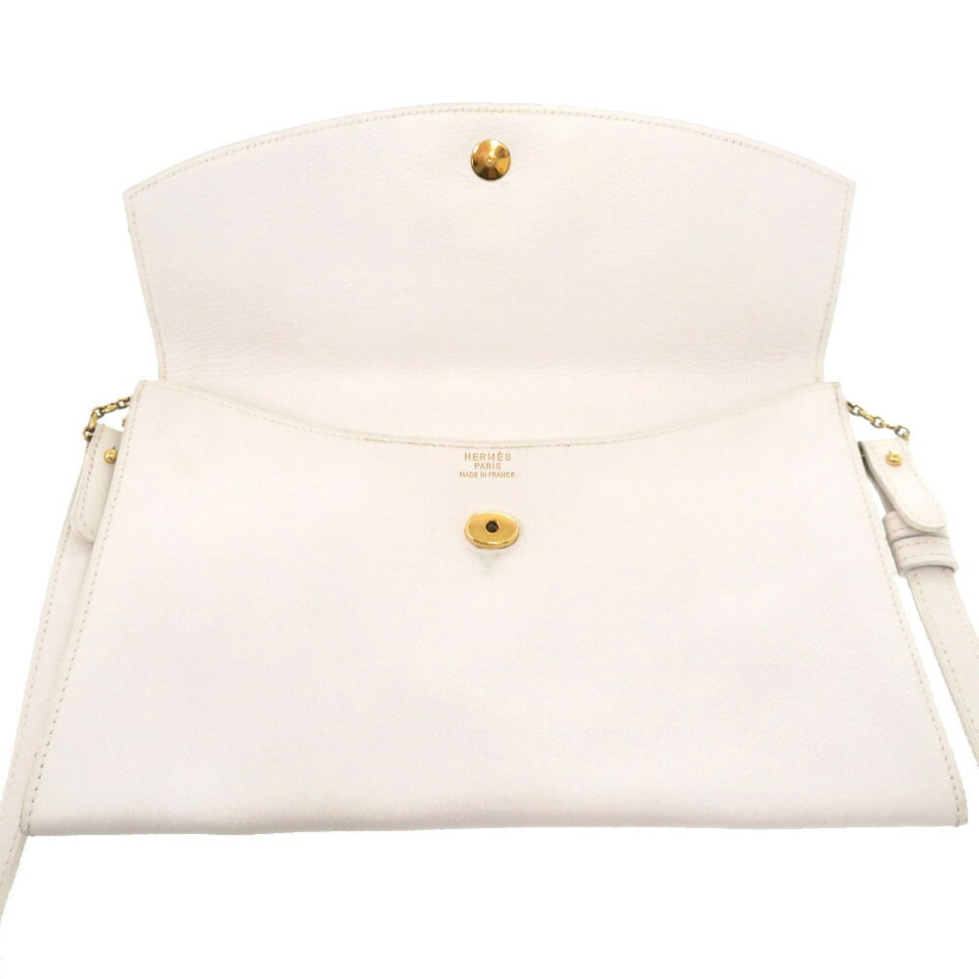 HMS Veau Gulliver White 〇K Stamped Shoulder Bag 0848 HERMES