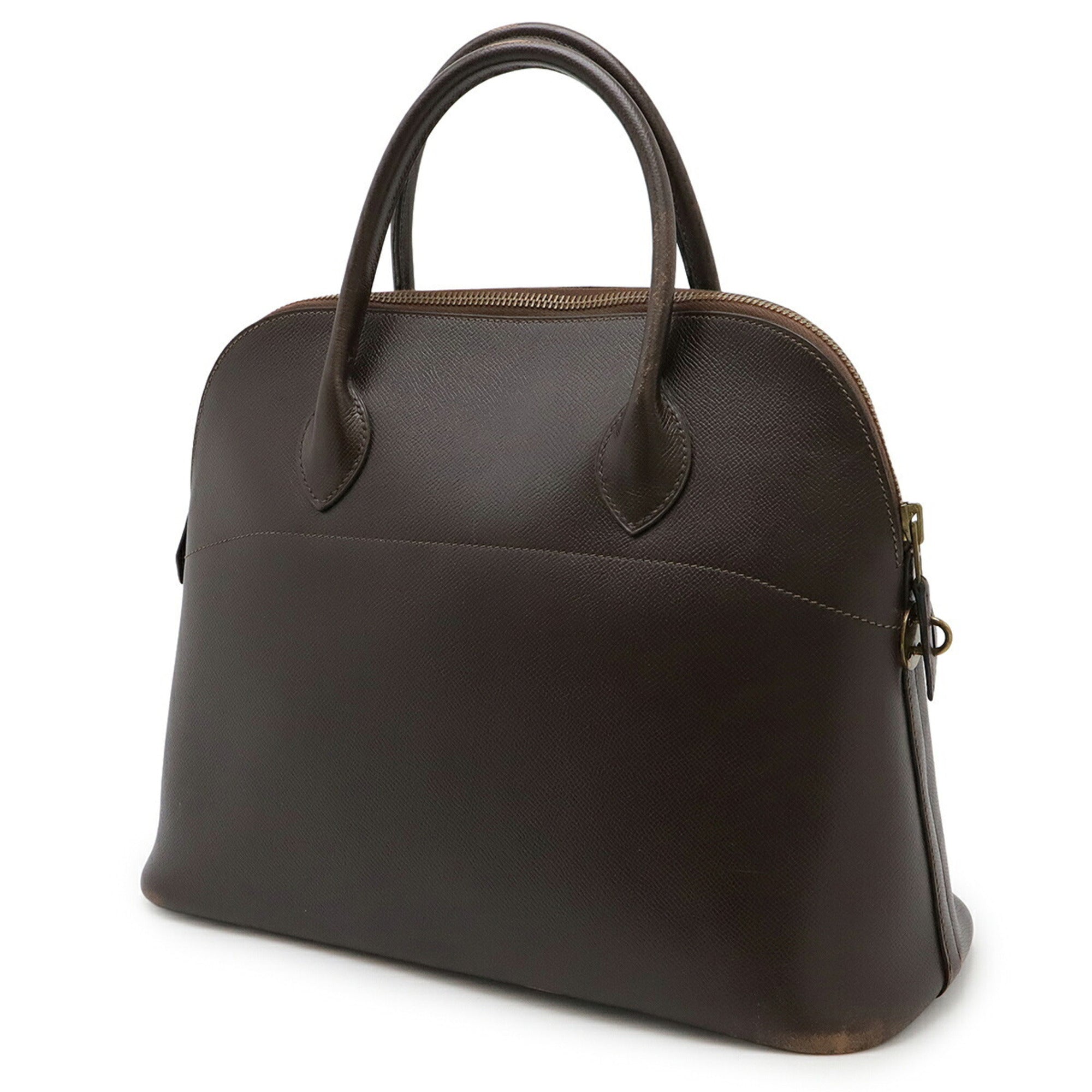 HMS Bolide 35 Handbag, Epsom Chocolate Leather, Dark Brown, ○S Stamped, Shoulder Bag