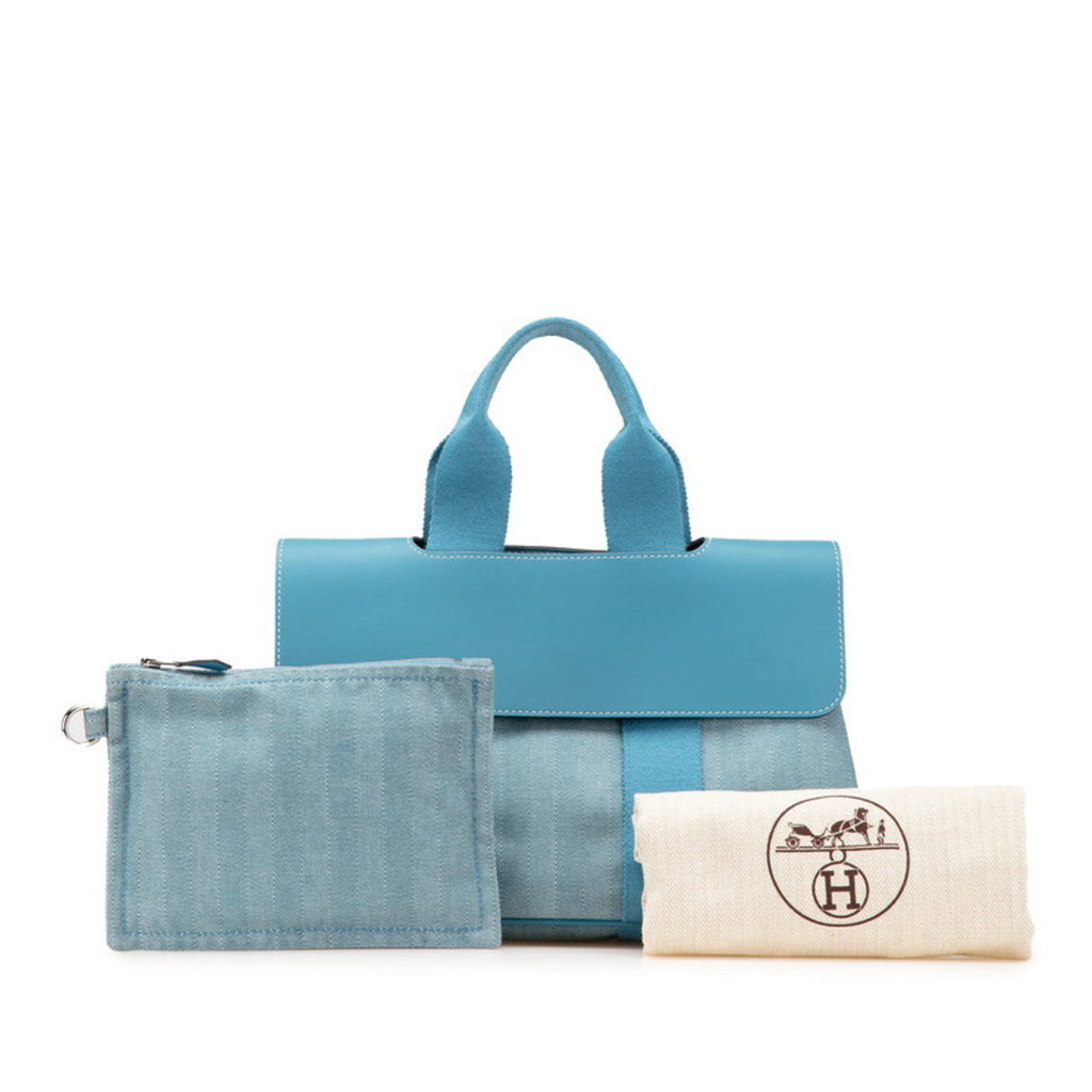 HMS Hermès Valparaiso PM Handbag in Blue Jean Toile Chevron Leather for Women