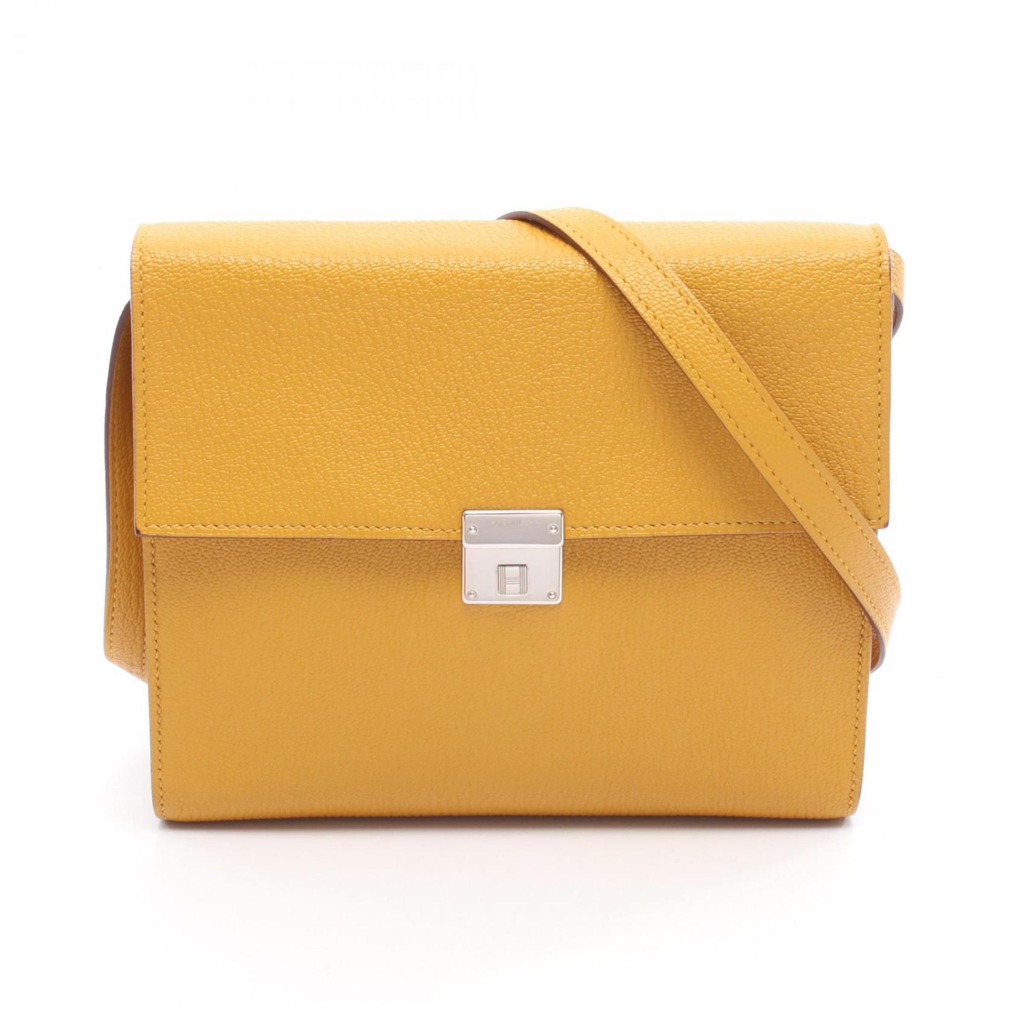 HMS Hermès Click 16 Shoulder Bag, Leather Chevre, Women's, Yellow