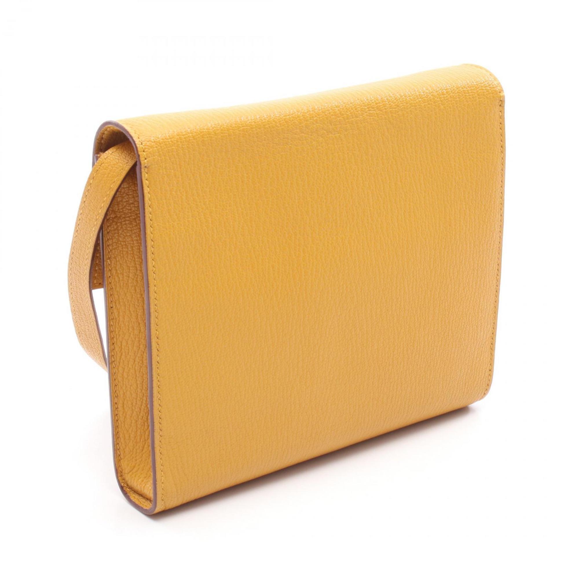 HMS Hermès Click 16 Shoulder Bag, Leather Chevre, Women's, Yellow