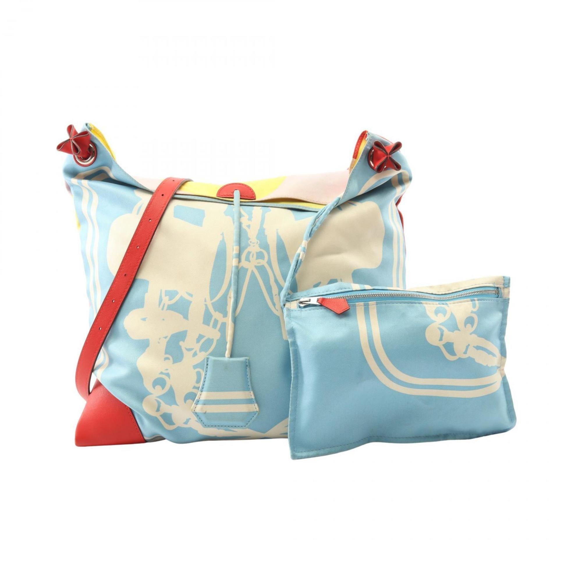 HMS HERMES BRIDES de GALA shoulder bag, silk and leather, women's, blue, red, multicolor