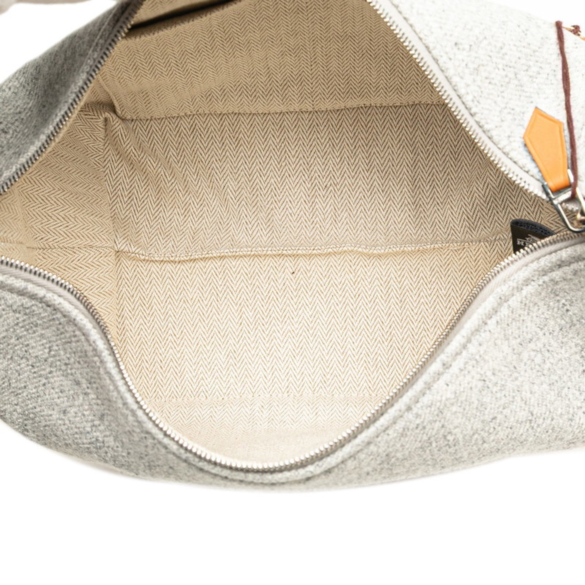 HMS Bride A Black PM Pouch Mini Handbag Rocaval Gris Flannel Wool Women's HERMES