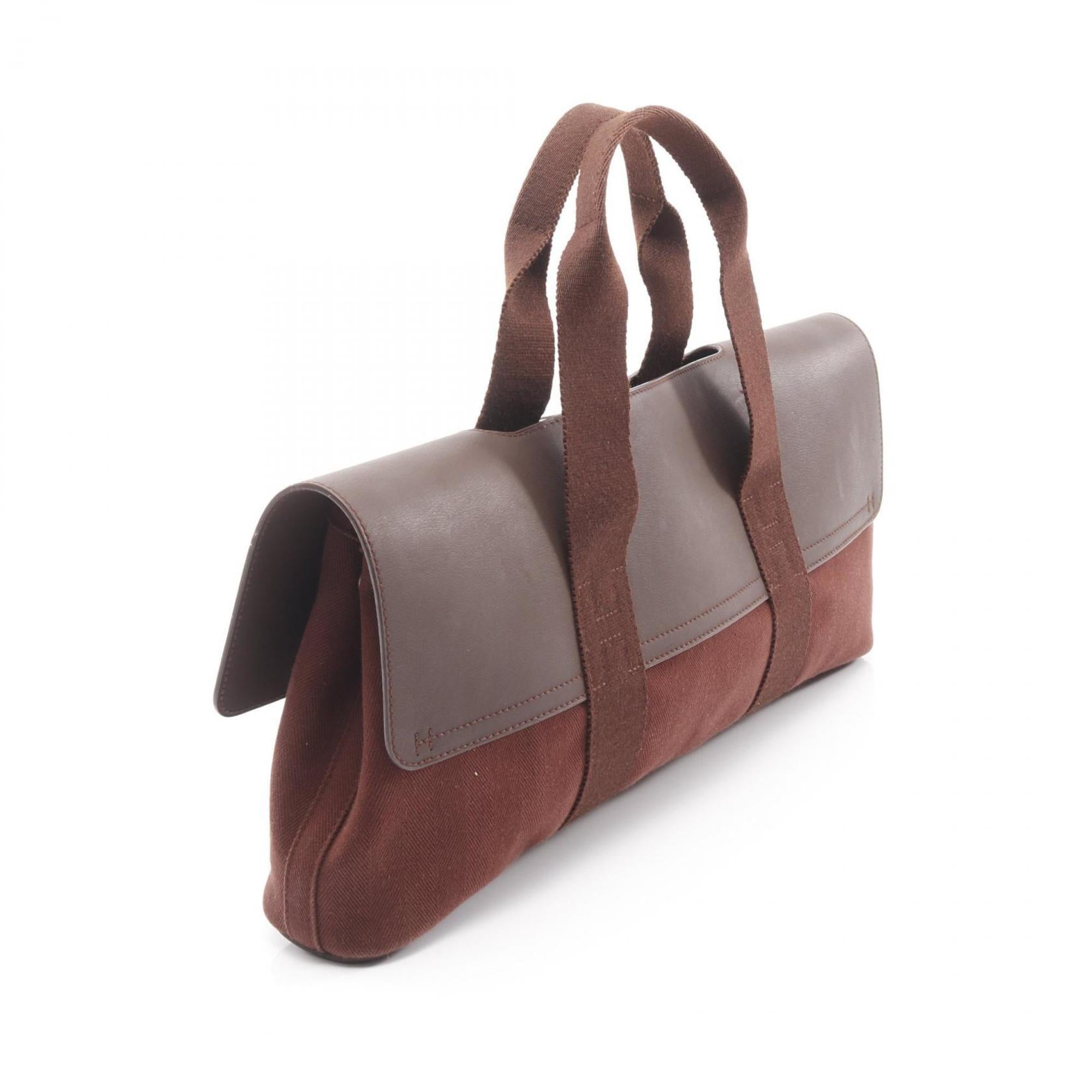 HMS Hermès Valparaiso Long MM Handbag, Canvas Toile Chevron, Men's, Brown