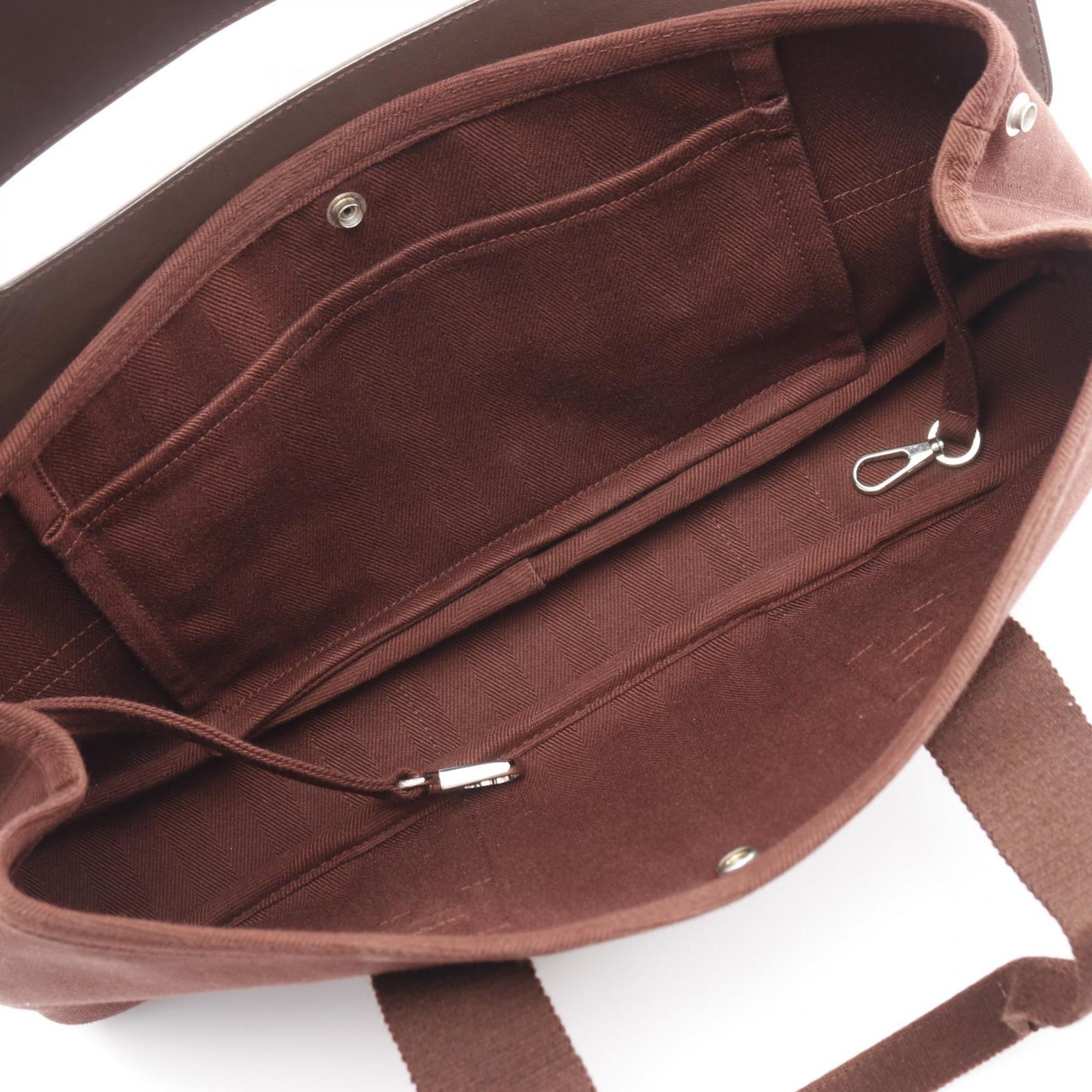 HMS Hermès Valparaiso Long MM Handbag, Canvas Toile Chevron, Men's, Brown