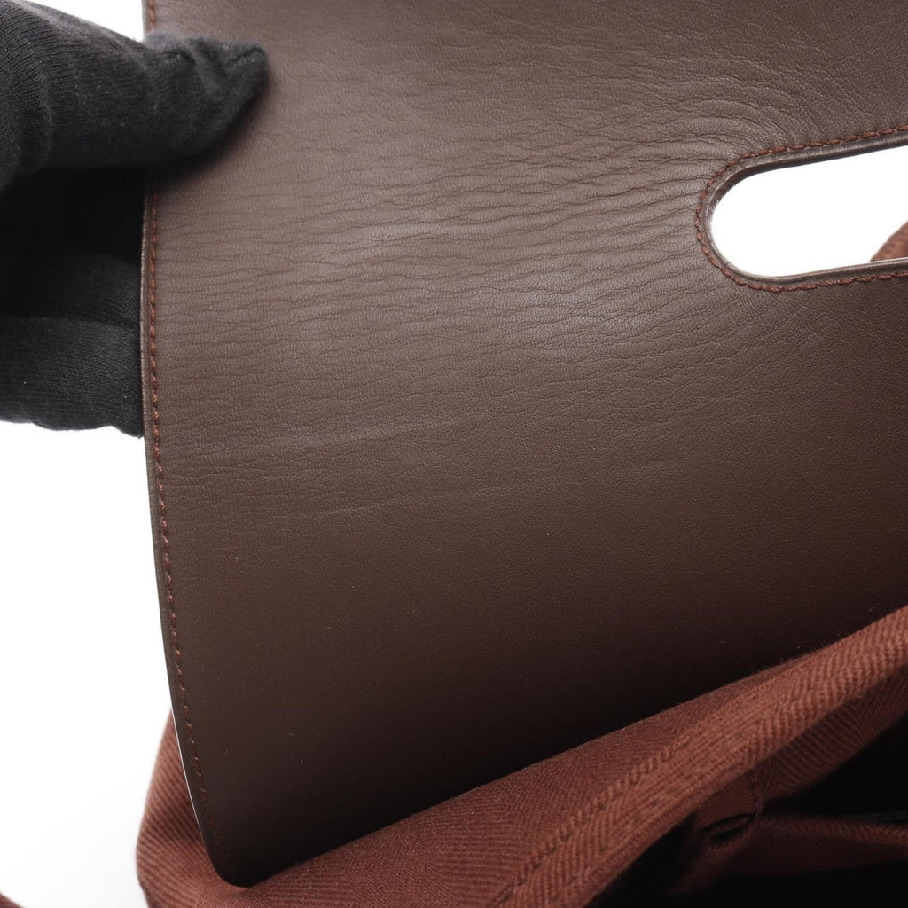 HMS Hermès Valparaiso Long MM Handbag, Canvas Toile Chevron, Men's, Brown