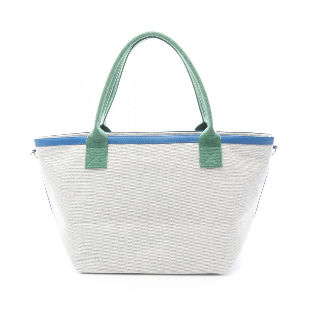 HMS Hermès Petit H Socabas Tote Bag, Leather and Canvas, Toile H, Women's, Gray, Green, Blue, H1707008 92