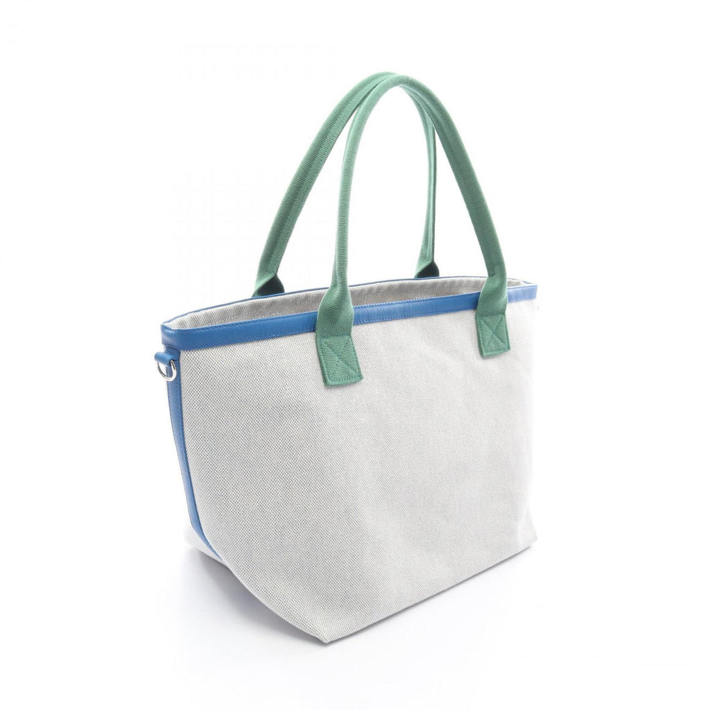 HMS Hermès Petit H Socabas Tote Bag, Leather and Canvas, Toile H, Women's, Gray, Green, Blue, H1707008 92