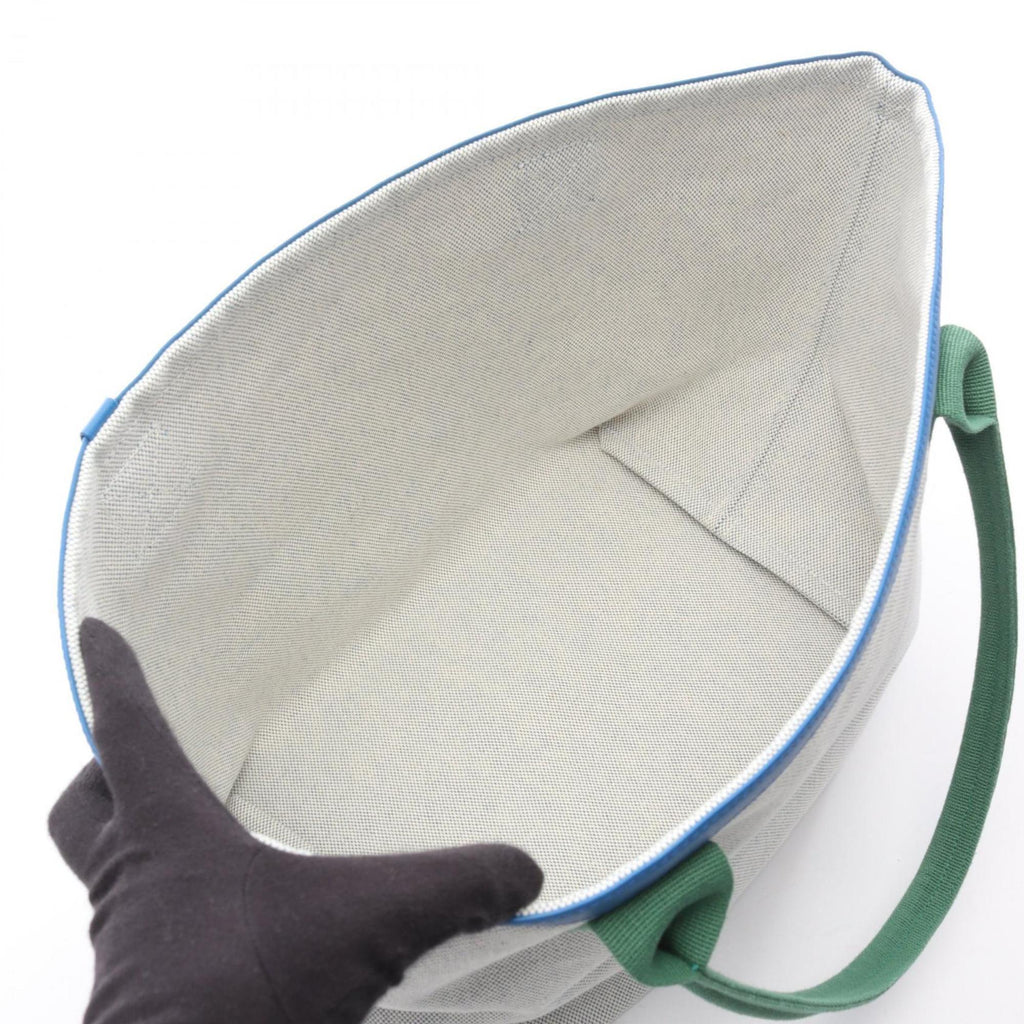 HMS Hermès Petit H Socabas Tote Bag, Leather and Canvas, Toile H, Women's, Gray, Green, Blue, H1707008 92