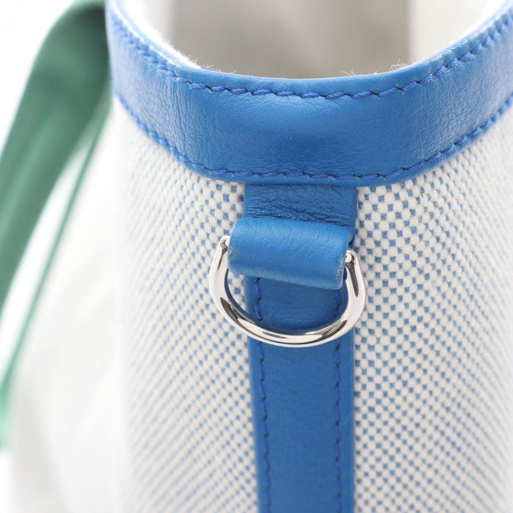 HMS Hermès Petit H Socabas Tote Bag, Leather and Canvas, Toile H, Women's, Gray, Green, Blue, H1707008 92