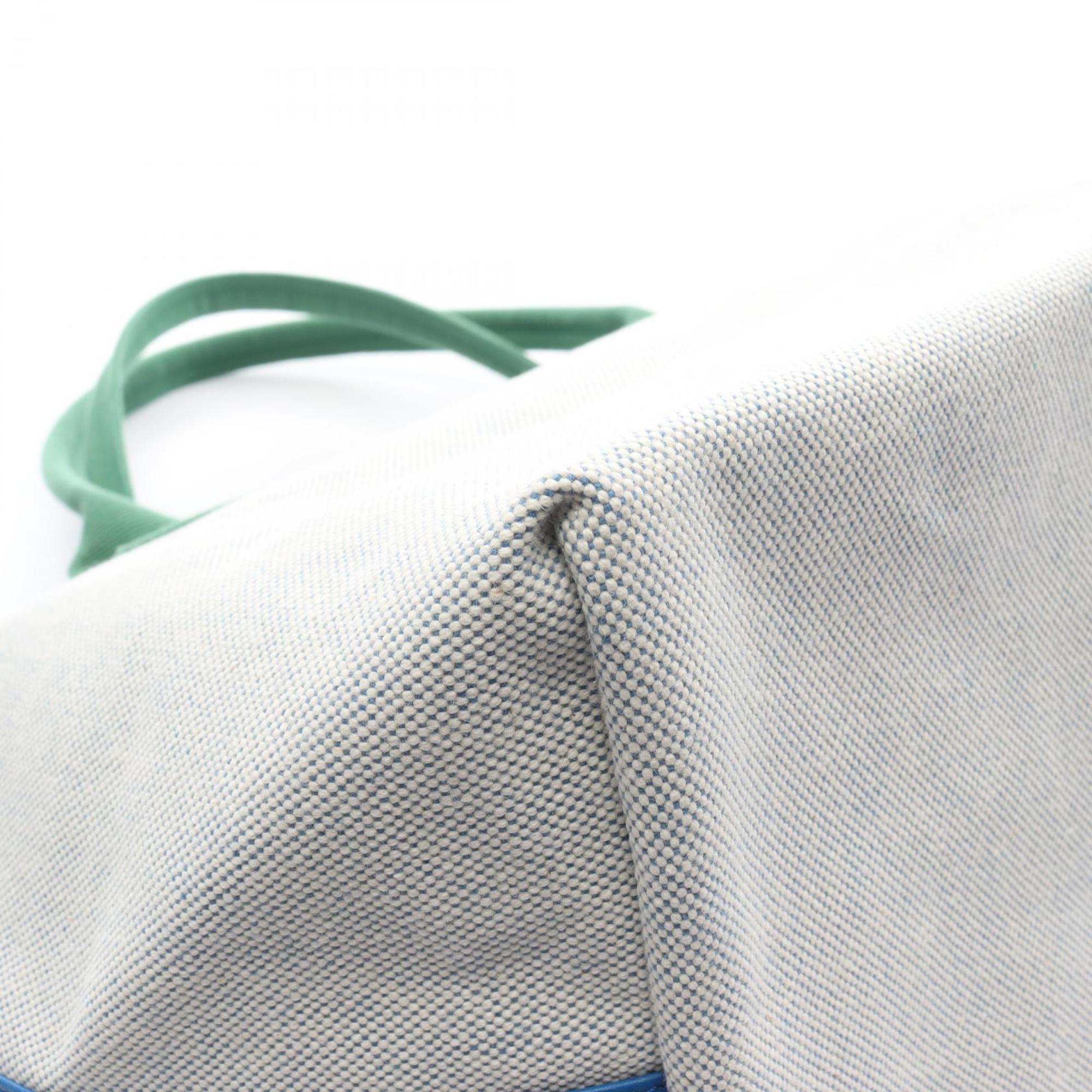 HMS Hermès Petit H Socabas Tote Bag, Leather and Canvas, Toile H, Women's, Gray, Green, Blue, H1707008 92