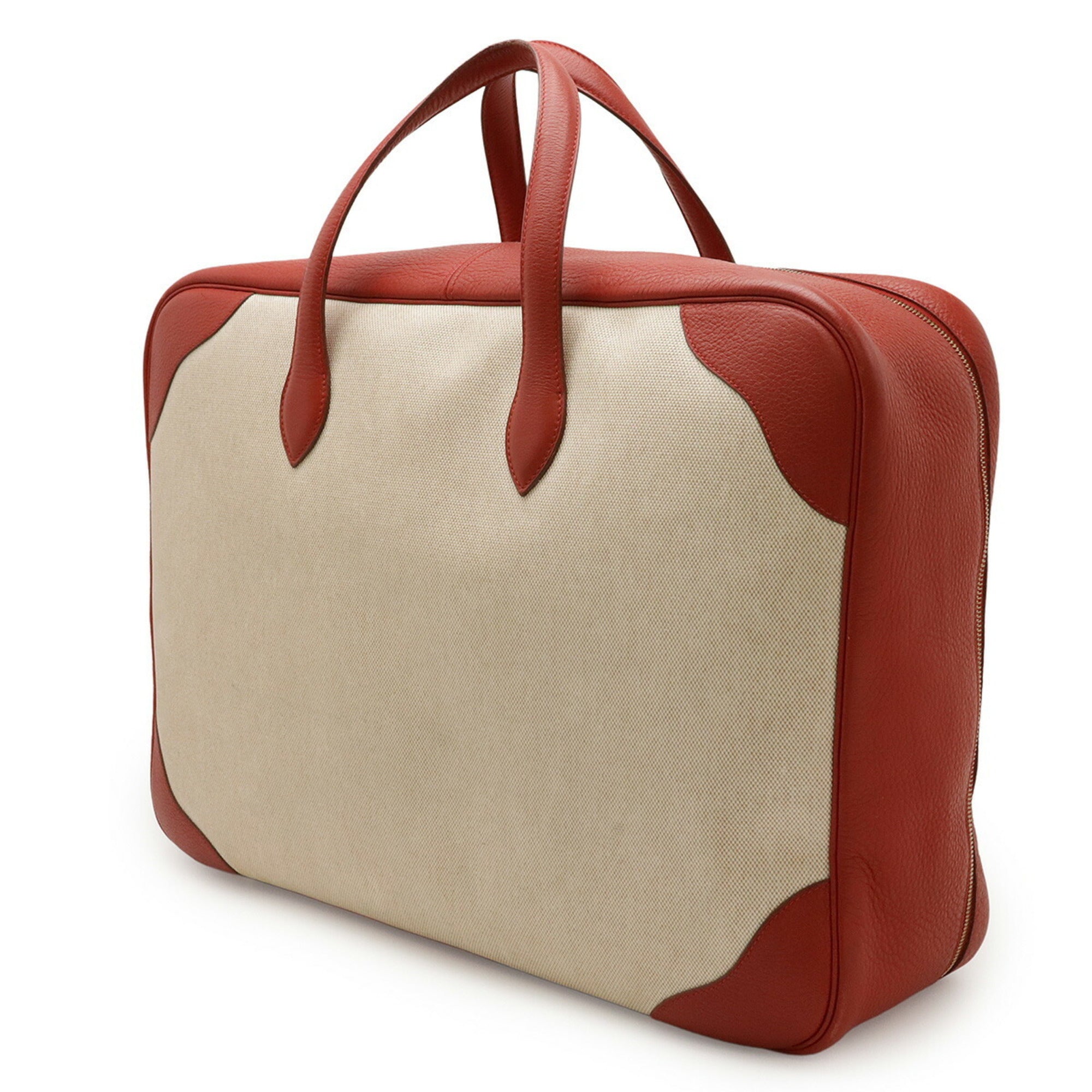 HMS Victoria 50 Boston/Travel Bag in Canvas and Coated Leather, Beige Red