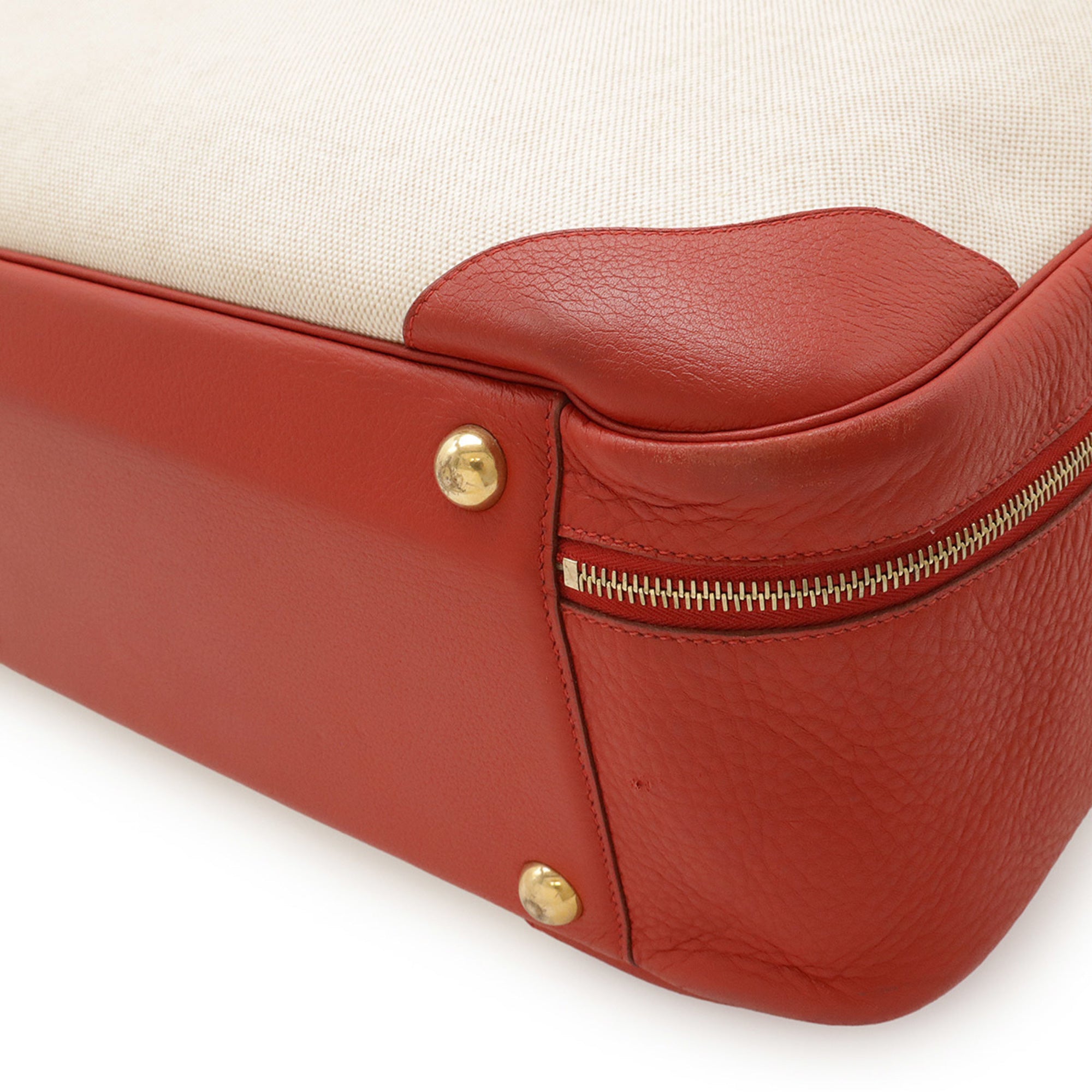 HMS Victoria 50 Boston/Travel Bag in Canvas and Coated Leather, Beige Red