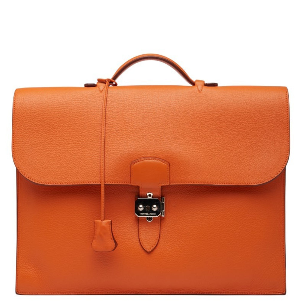 HMS Hermès Sac a Depeche 38 Business Bag Briefcase in Orange Taurillon Clemence Leather for Women