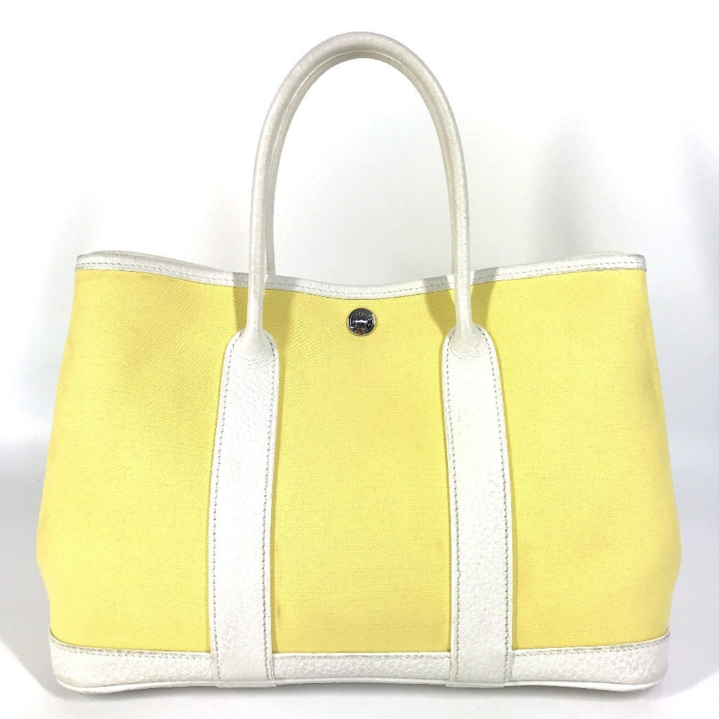 HMS Garden Party TPM Tote Bag, Toile H Leather, Yellow, Women's