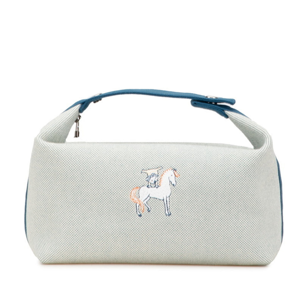 HMS Hermès Bride A Black GM Cabriole Pouch Mini Handbag in Brunatier Cotton Toile Chevron for Women