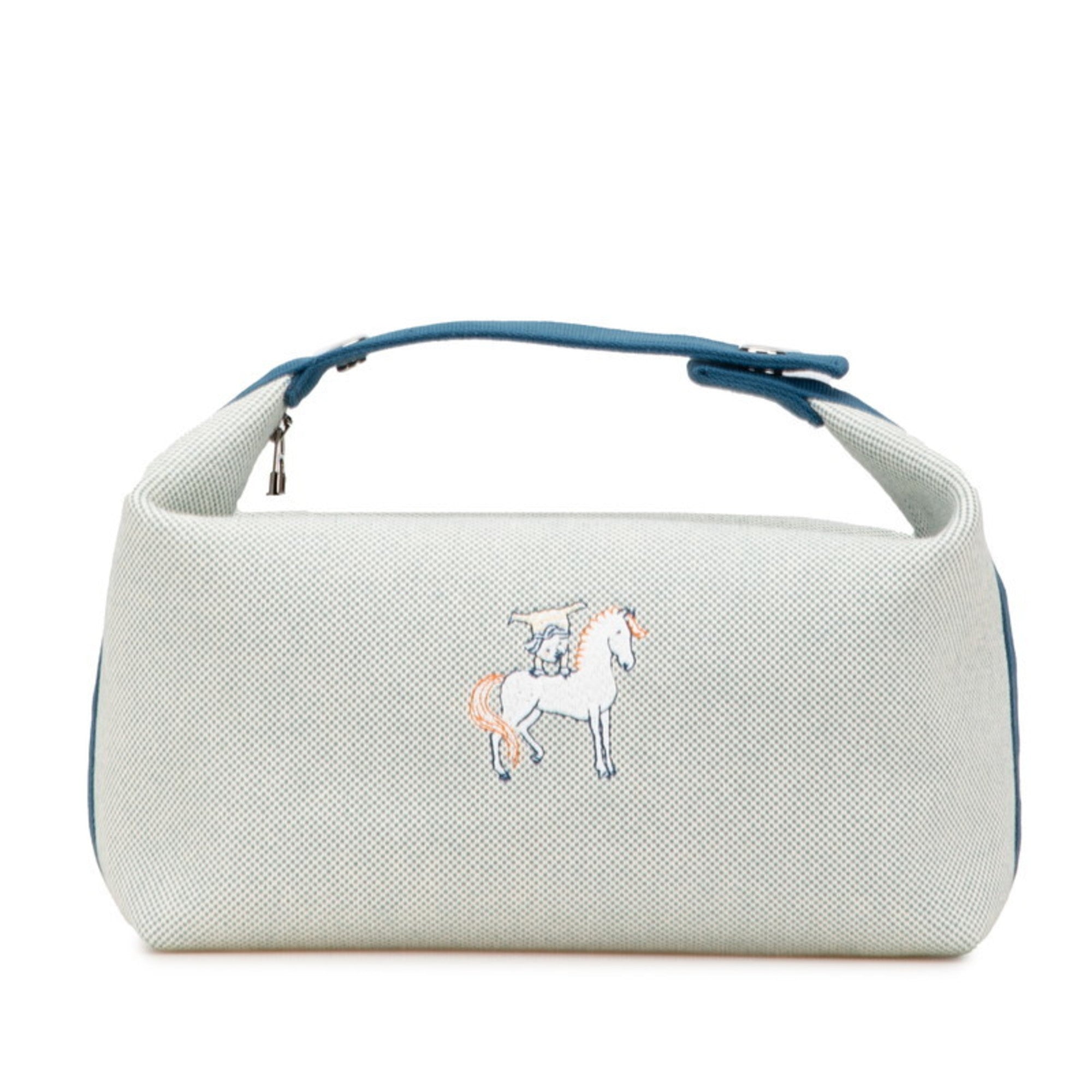 HMS Hermès Bride A Black GM Cabriole Pouch Mini Handbag in Brunatier Cotton Toile Chevron for Women