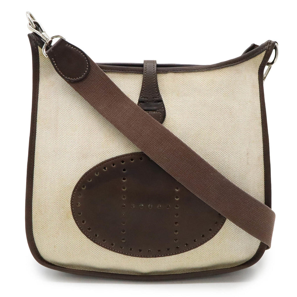 HMS Evelyn I 1 PM Shoulder Bag Toile H Leather Natural Dark Brown □E Stamp