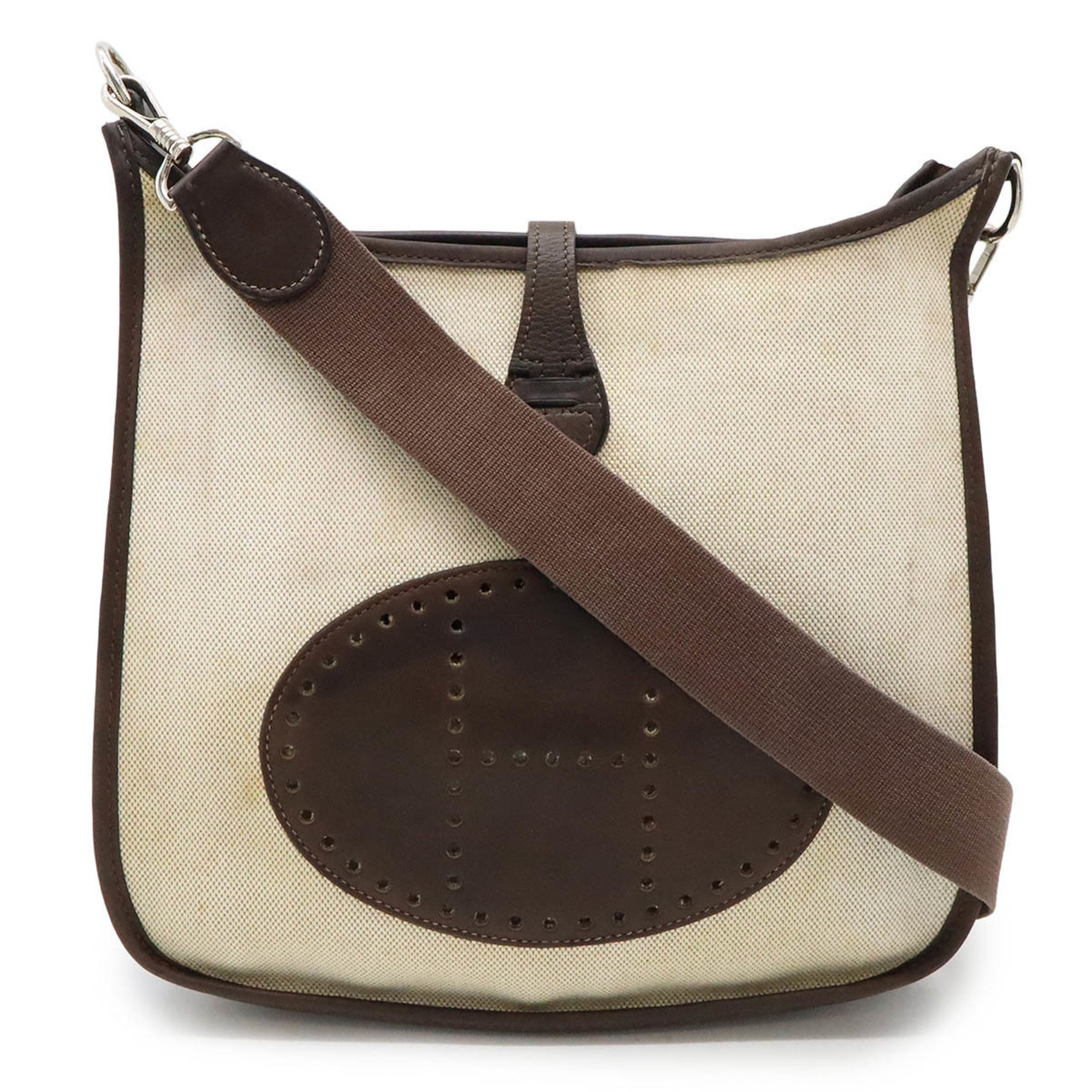 HMS Evelyn I 1 PM Shoulder Bag Toile H Leather Natural Dark Brown □E Stamp