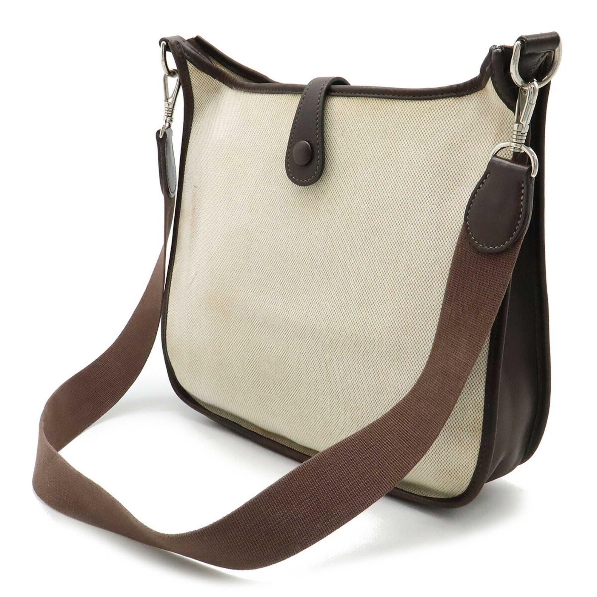 HMS Evelyn I 1 PM Shoulder Bag Toile H Leather Natural Dark Brown □E Stamp