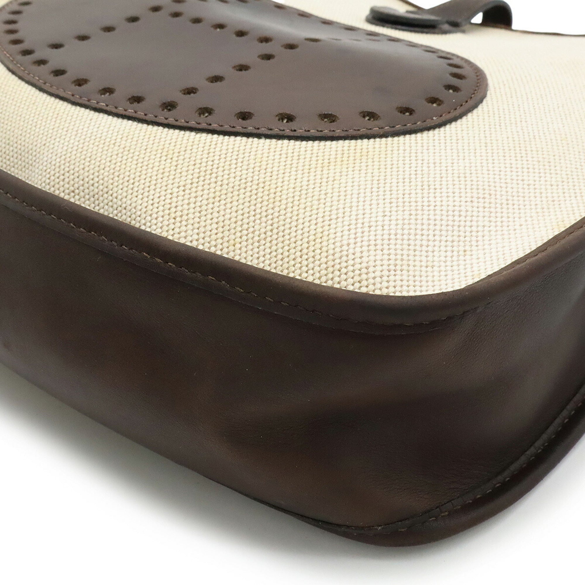 HMS Evelyn I 1 PM Shoulder Bag Toile H Leather Natural Dark Brown □E Stamp