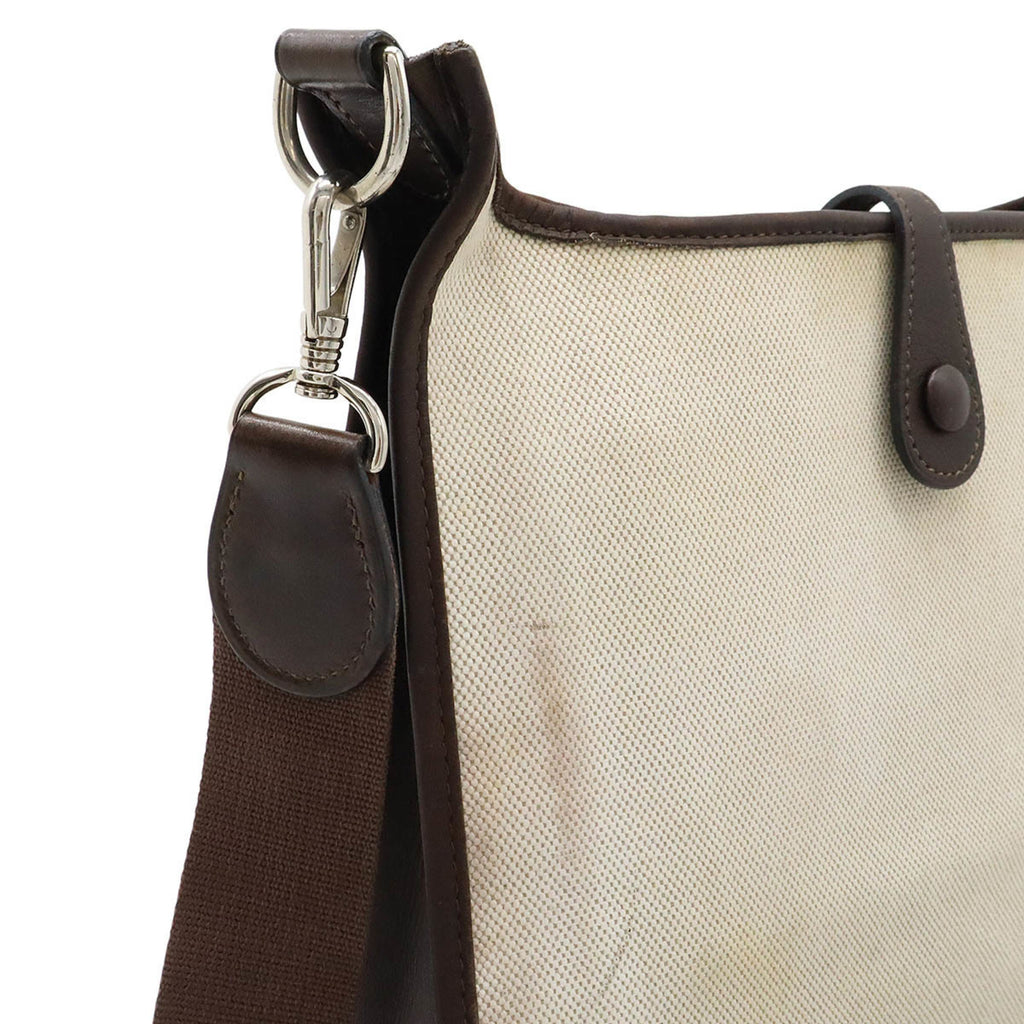 HMS Evelyn I 1 PM Shoulder Bag Toile H Leather Natural Dark Brown □E Stamp